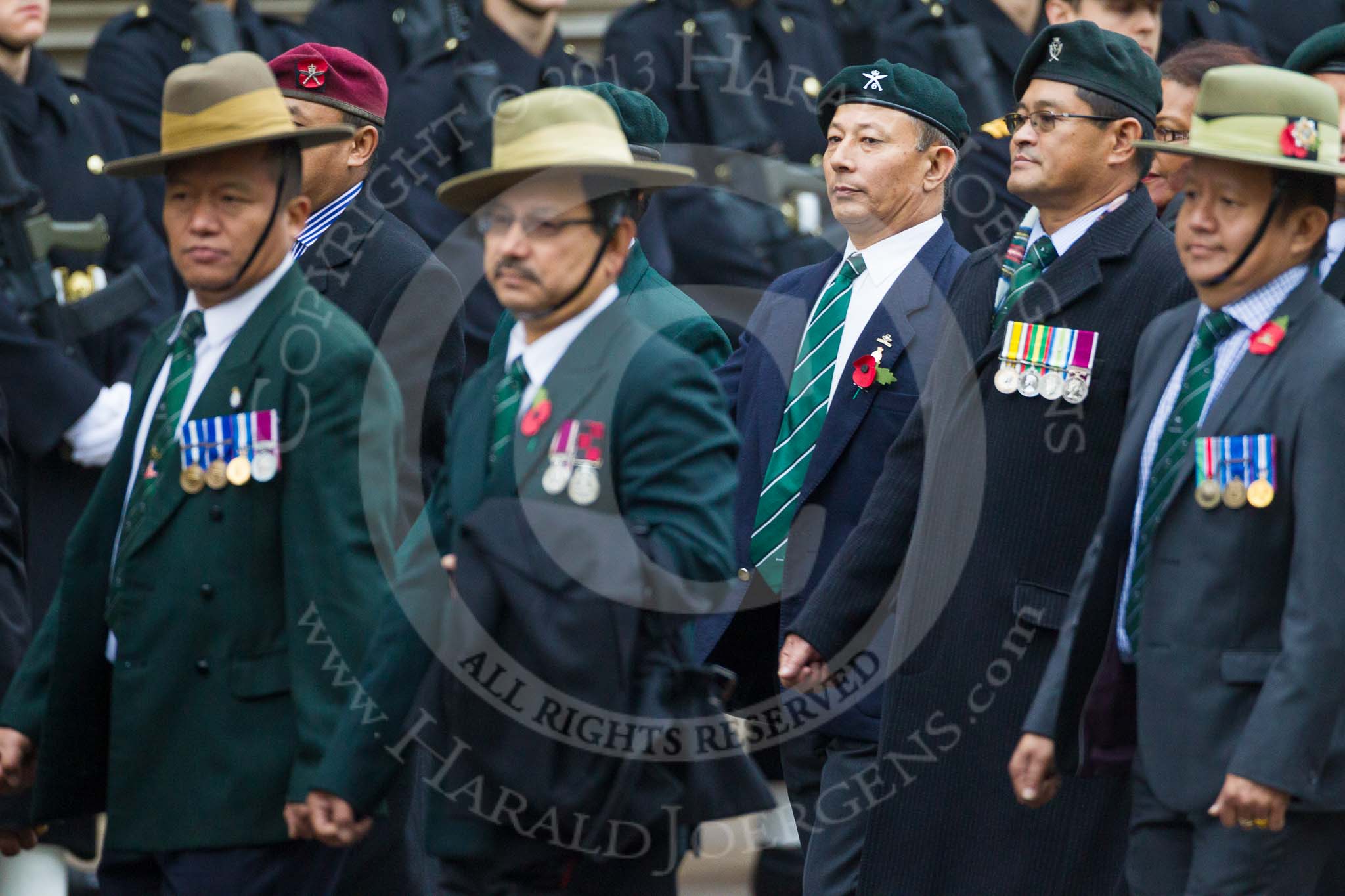 Remembrance Sunday at the Cenotaph 2015: Group D17, British Gurkha Welfare Society.
Cenotaph, Whitehall, London SW1,
London,
Greater London,
United Kingdom,
on 08 November 2015 at 11:54, image #700