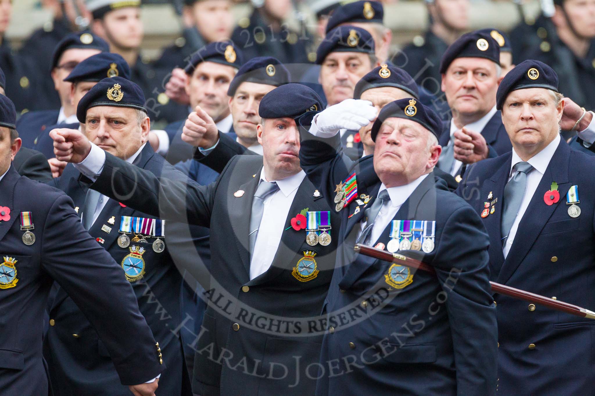 Remembrance Sunday at the Cenotaph 2015: Group E16, Type 42 Association.
Cenotaph, Whitehall, London SW1,
London,
Greater London,
United Kingdom,
on 08 November 2015 at 12:00, image #887