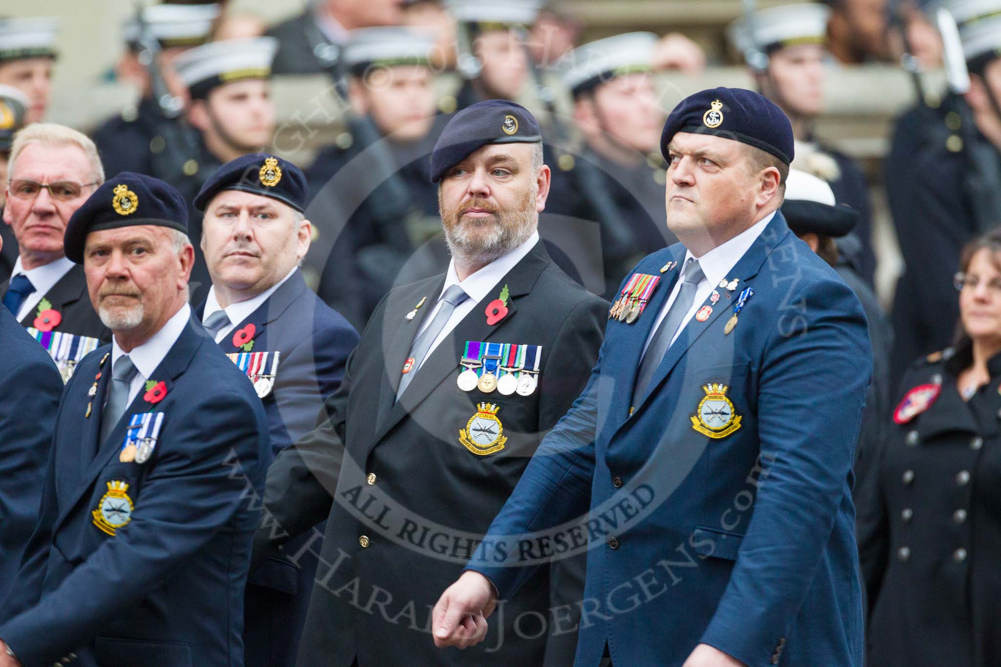 Remembrance Sunday at the Cenotaph 2015: Group E16, Type 42 Association.
Cenotaph, Whitehall, London SW1,
London,
Greater London,
United Kingdom,
on 08 November 2015 at 12:00, image #889