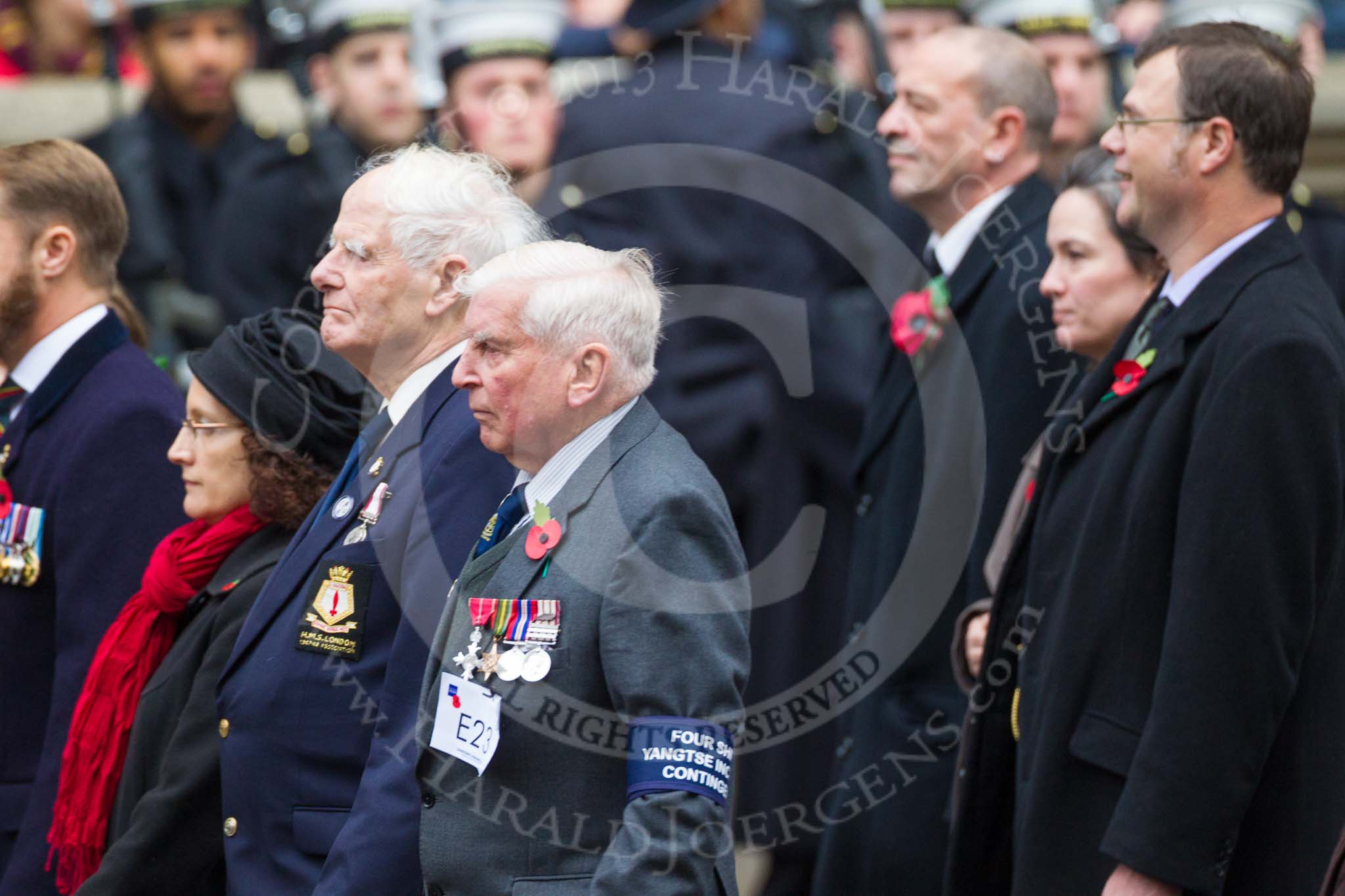 Remembrance Sunday at the Cenotaph 2015: Group E23, Yangtze Incident Association.
Cenotaph, Whitehall, London SW1,
London,
Greater London,
United Kingdom,
on 08 November 2015 at 12:02, image #922