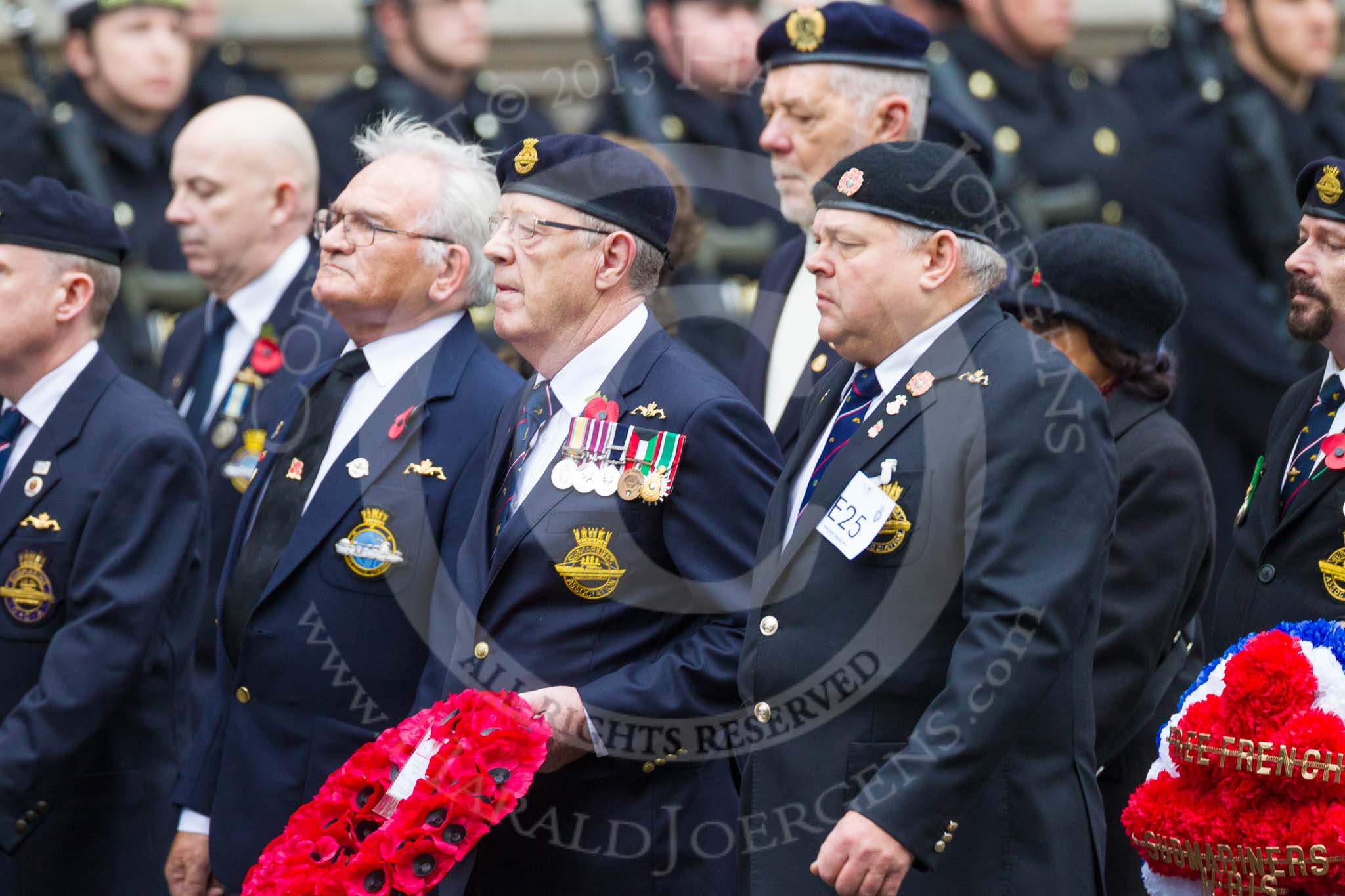 Remembrance Sunday at the Cenotaph 2015: Group E25, Submariners Association.
Cenotaph, Whitehall, London SW1,
London,
Greater London,
United Kingdom,
on 08 November 2015 at 12:02, image #927