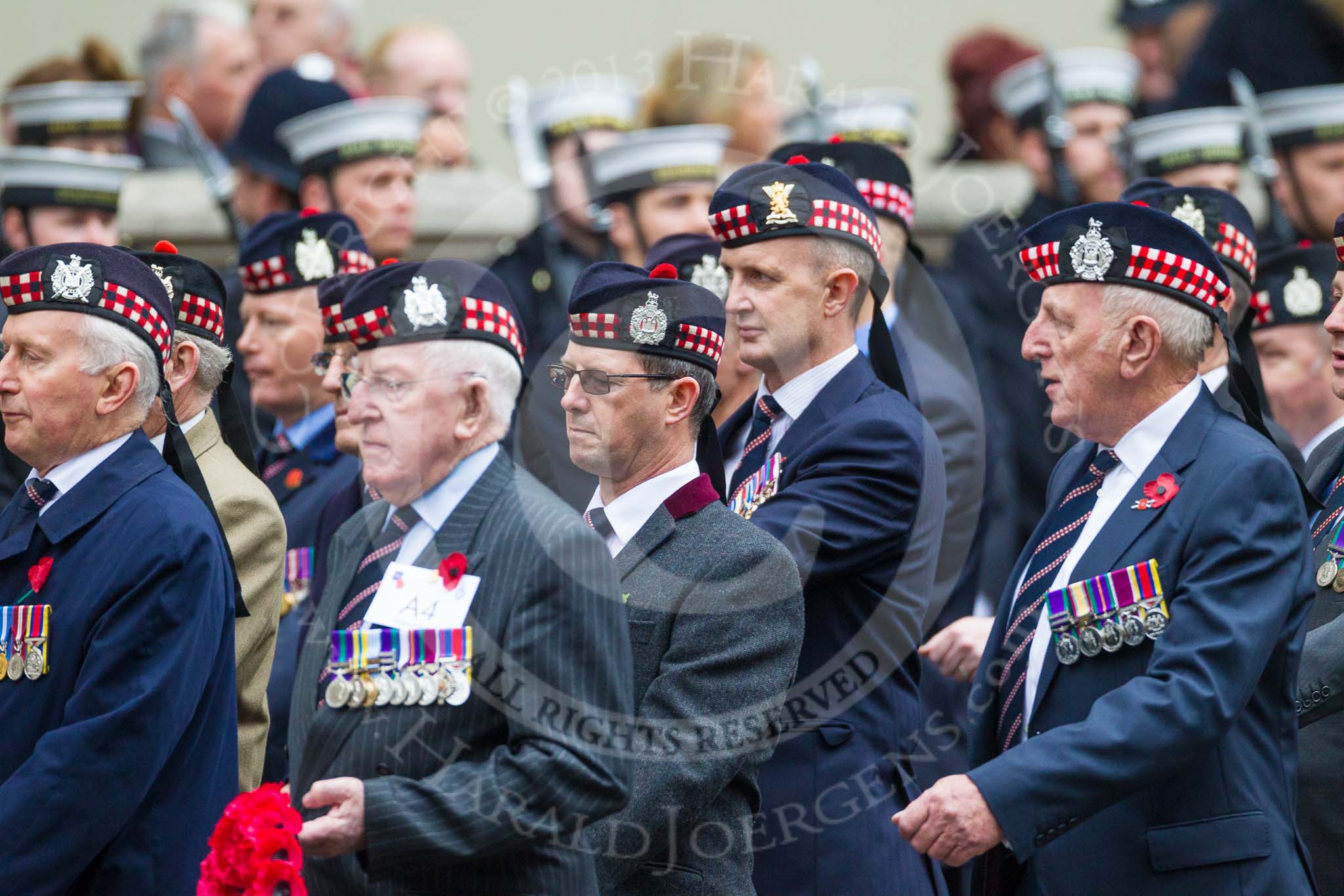 Remembrance Sunday at the Cenotaph 2015: Group A4, King's Own Scottish Borderers.
Cenotaph, Whitehall, London SW1,
London,
Greater London,
United Kingdom,
on 08 November 2015 at 12:09, image #1206