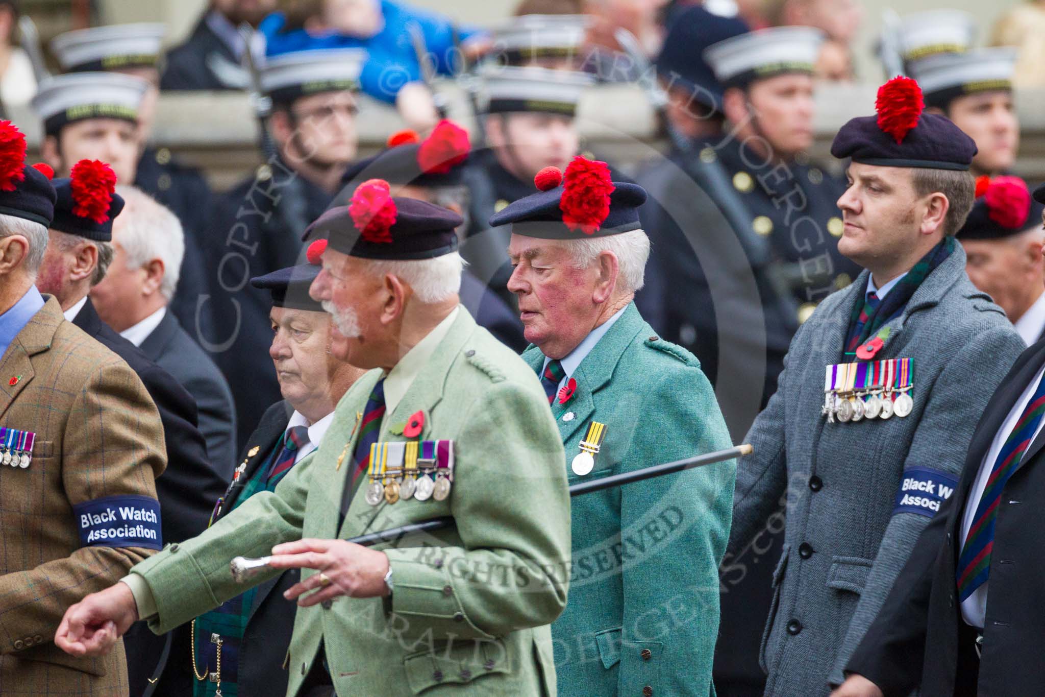 Remembrance Sunday at the Cenotaph 2015: Group A5, Black Watch Association.
Cenotaph, Whitehall, London SW1,
London,
Greater London,
United Kingdom,
on 08 November 2015 at 12:09, image #1214