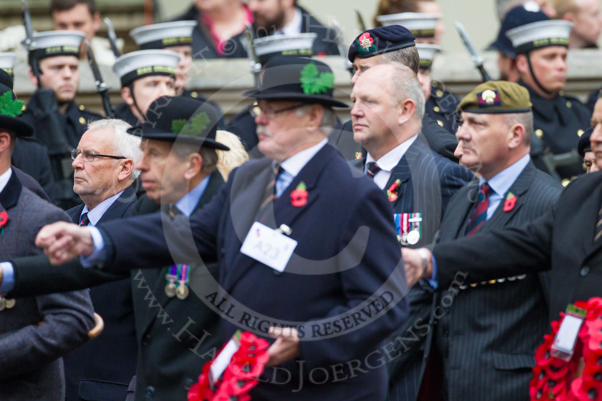 Remembrance Sunday at the Cenotaph 2015: Group A23, Cheshire Regiment Association.
Cenotaph, Whitehall, London SW1,
London,
Greater London,
United Kingdom,
on 08 November 2015 at 12:12, image #1352