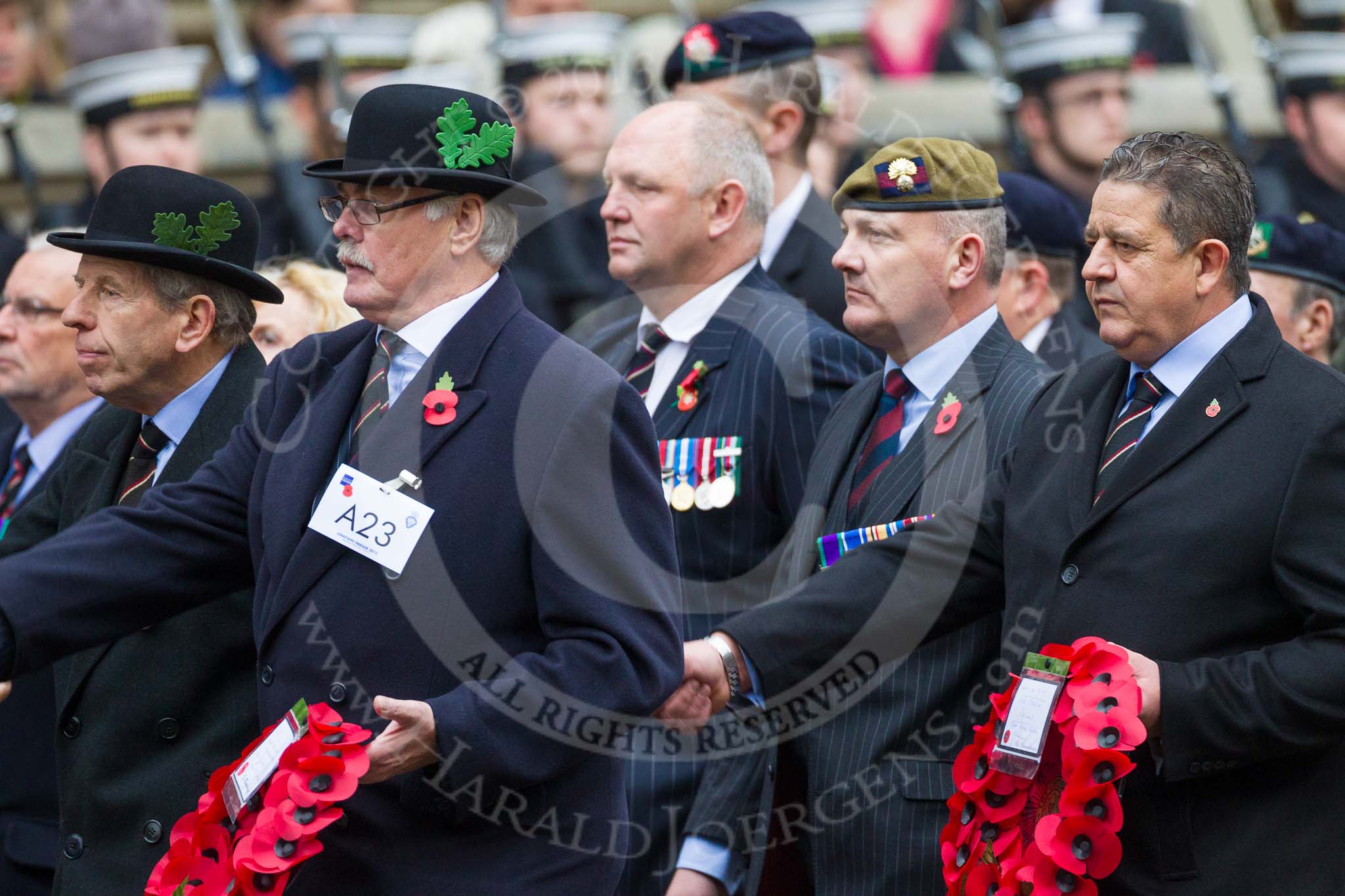 Remembrance Sunday at the Cenotaph 2015: Group A23, Cheshire Regiment Association.
Cenotaph, Whitehall, London SW1,
London,
Greater London,
United Kingdom,
on 08 November 2015 at 12:12, image #1353