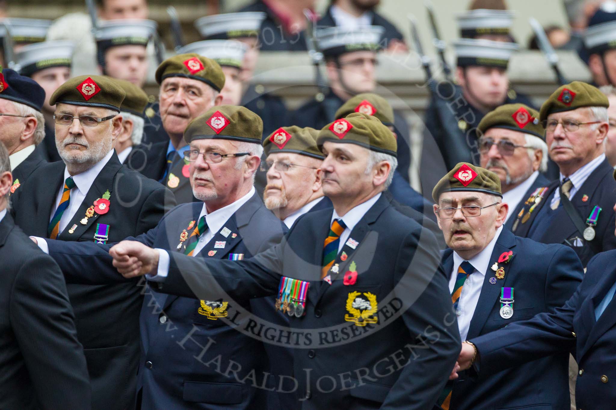 Remembrance Sunday at the Cenotaph 2015: Group A27, The King's Own Royal Border Regiment.
Cenotaph, Whitehall, London SW1,
London,
Greater London,
United Kingdom,
on 08 November 2015 at 12:13, image #1366