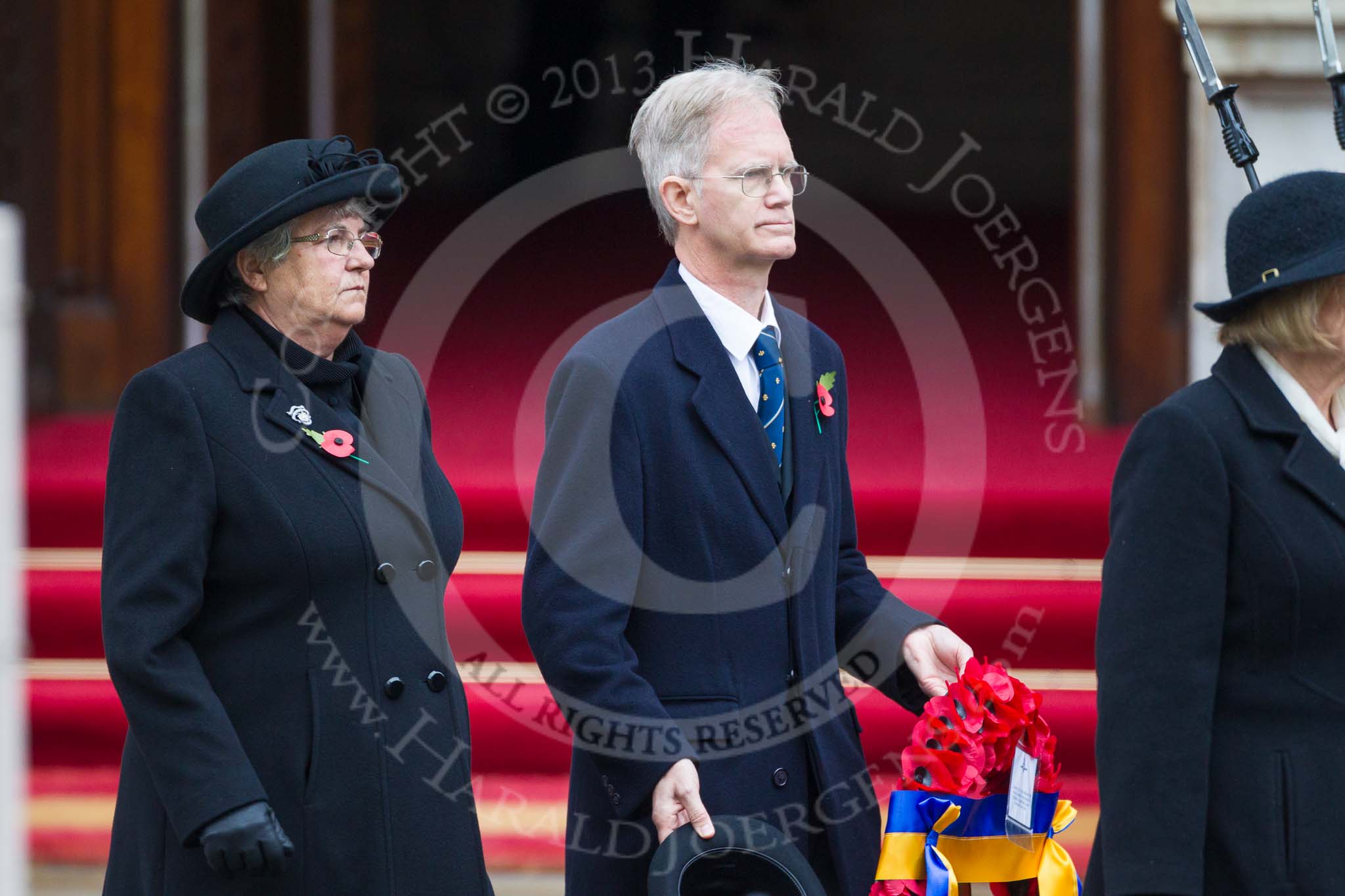 Remembrance Sunday at the Cenotaph 2015: Leading members of the Royal British Legion leaving the Foreign- and Commonwealth Office. Image #68, 08 November 2015 10:40 Whitehall, London, UK