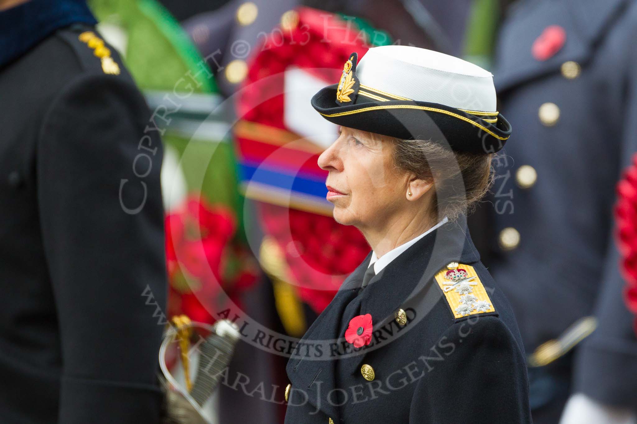 Remembrance Sunday at the Cenotaph 2015: HRH The Princess Royal, wearin the uniform of an Admiral in the Royal Navy. Image #160, 08 November 2015 11:03 Whitehall, London, UK