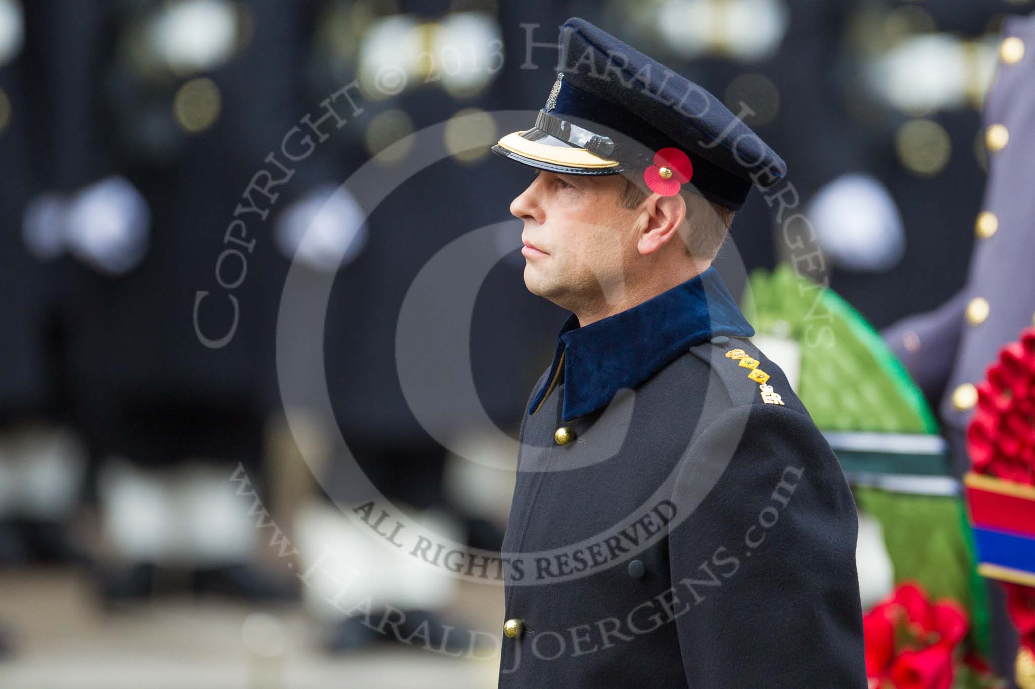 Remembrance Sunday at the Cenotaph 2015: HRH The Earl of Wessex, wearing the uniform of a Royal Honorary Colonel   of The Royal Wessex Yeomanry. Image #161, 08 November 2015 11:03 Whitehall, London, UK