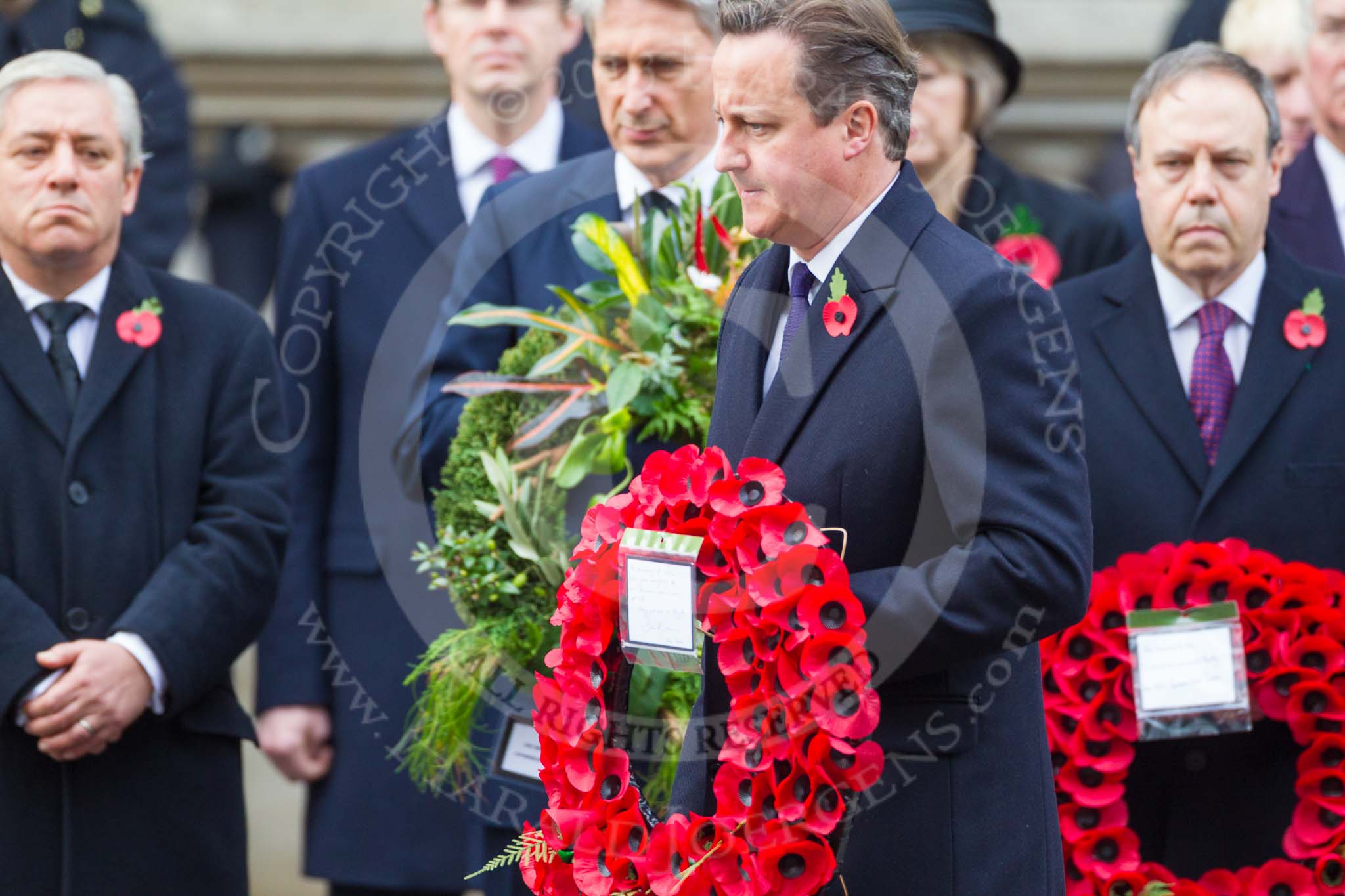 Remembrance Sunday at the Cenotaph 2015: The Prime Minister, David Cameron, walking with his wreath toward the Cenotaph. Image #203, 08 November 2015 11:06 Whitehall, London, UK