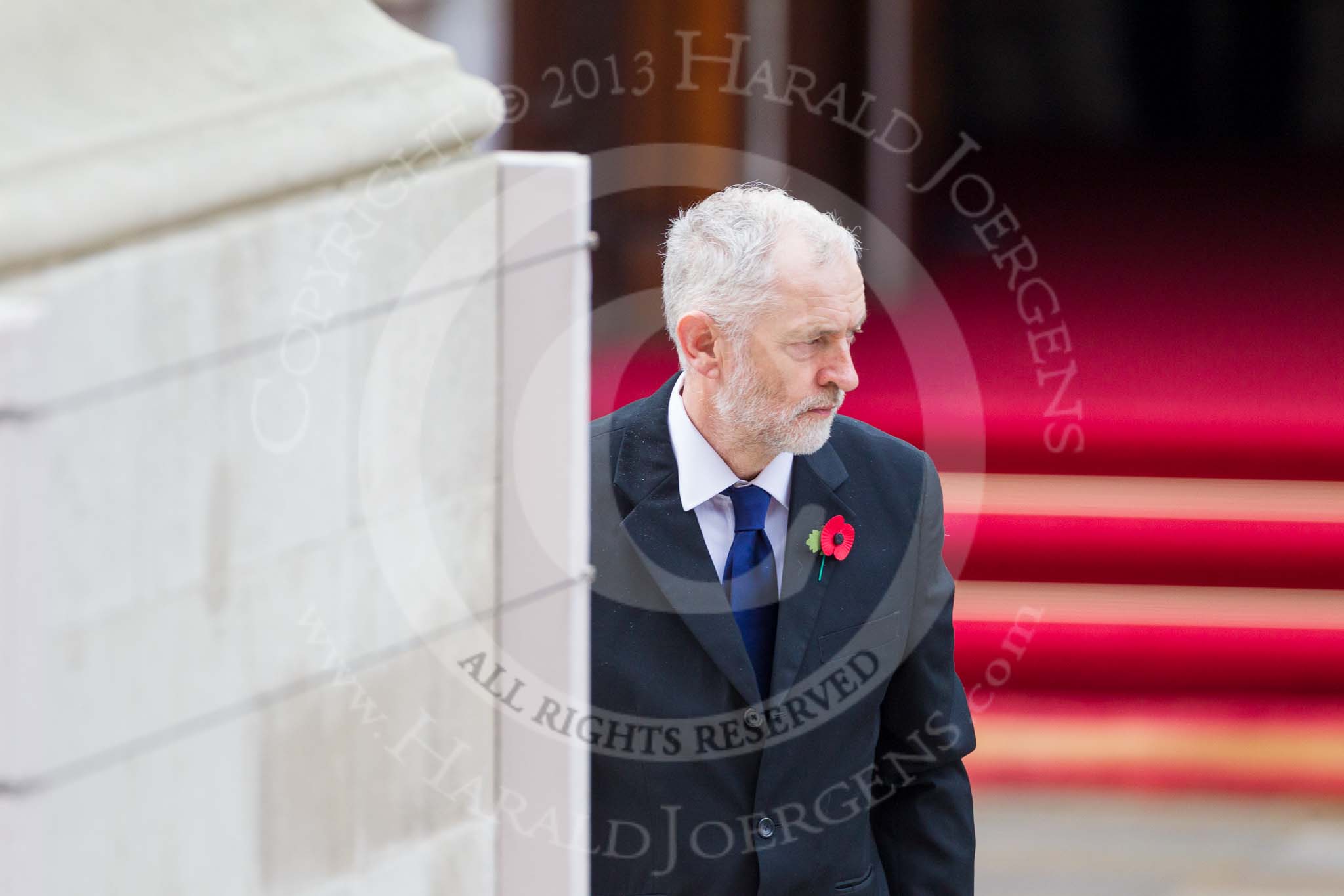 Remembrance Sunday at the Cenotaph 2015: The leader of the opposition, Jeremy Corbyn, after laying his wreath at the Cenotaph. Image #214, 08 November 2015 11:07 Whitehall, London, UK