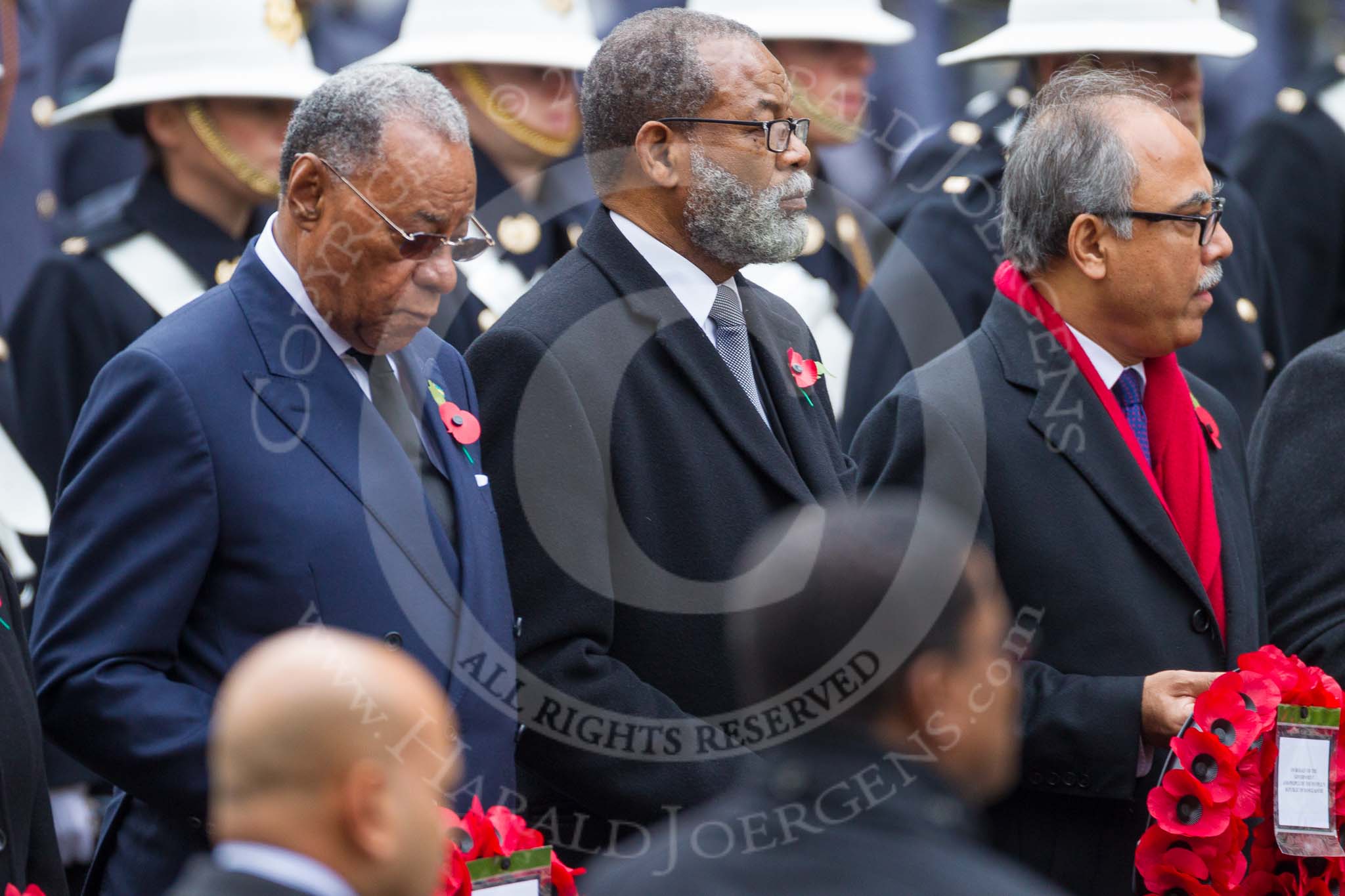 Remembrance Sunday at the Cenotaph 2015: The High Commissioner of Grenada, the High Commissioner of The Bahamas, and the High Commissioner of Fiji. Image #233, 08 November 2015 11:09 Whitehall, London, UK