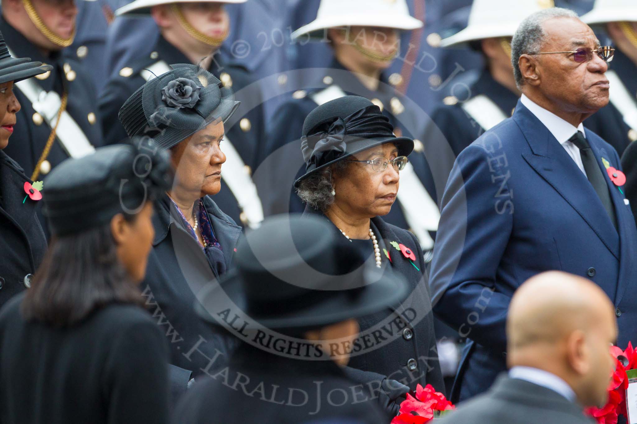 Remembrance Sunday at the Cenotaph 2015: The High Commissioner of the Seychelles, the High Commissioner of Papua New Guinea and the High Commissioner of Grenada. Image #234, 08 November 2015 11:09 Whitehall, London, UK