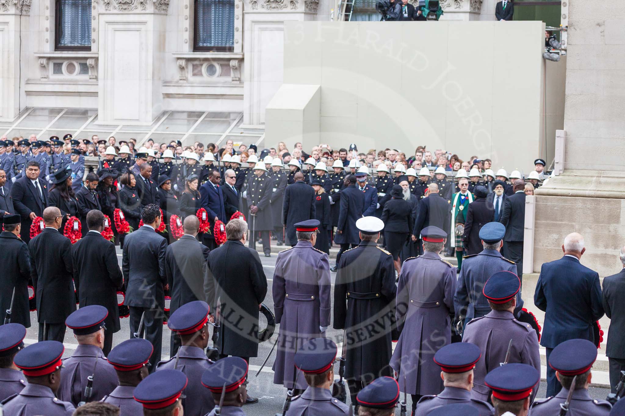 Remembrance Sunday at the Cenotaph 2015: The High Commissioners, leaders of the faith communities, and heads of the armed forces at the Cenotaph. Image #240, 08 November 2015 11:10 Whitehall, London, UK