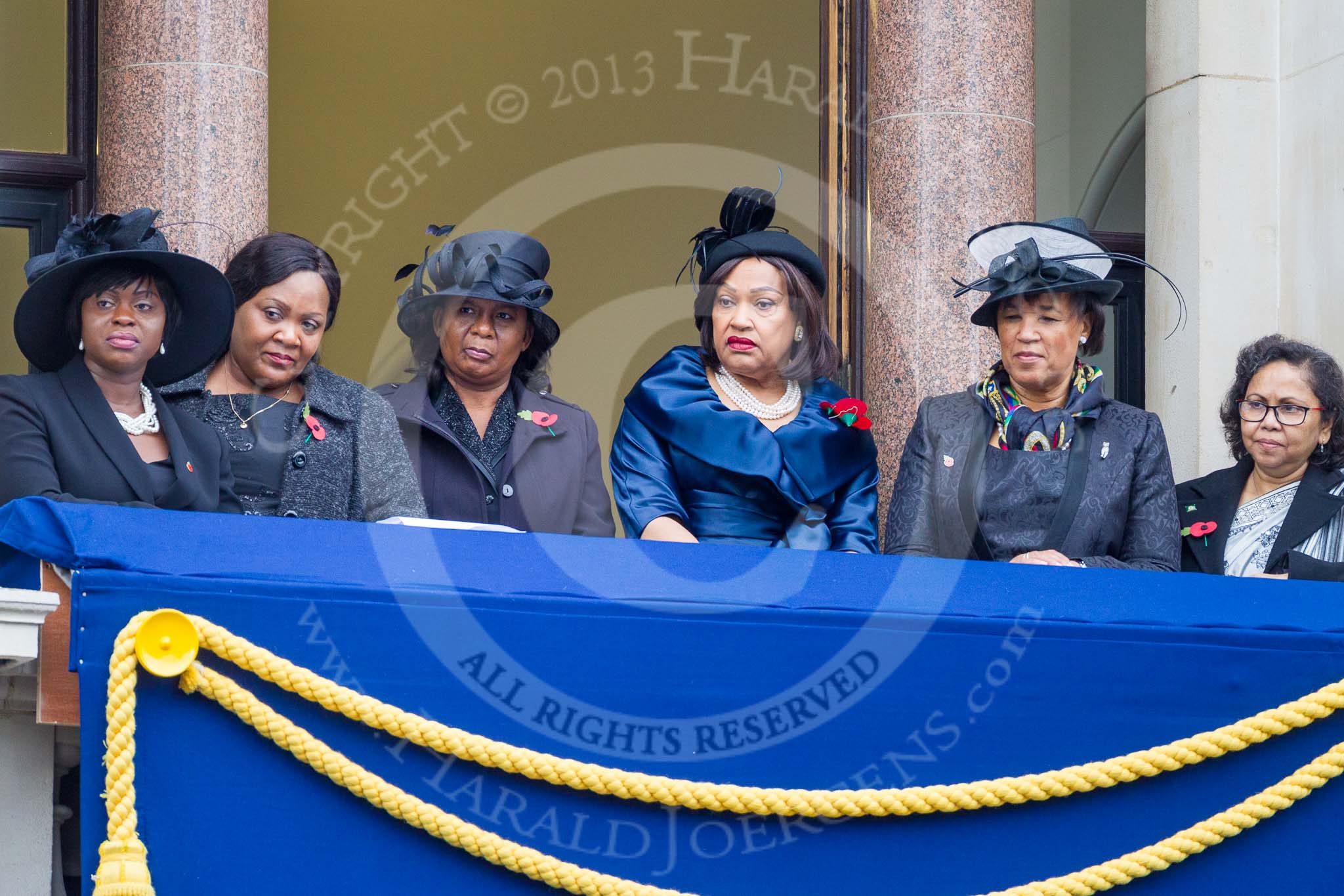 Remembrance Sunday at the Cenotaph 2015: Guests watching the ceremony from one of the balconies of the Foreign- and Commonwealth Office. Image #259, 08 November 2015 11:11 Whitehall, London, UK