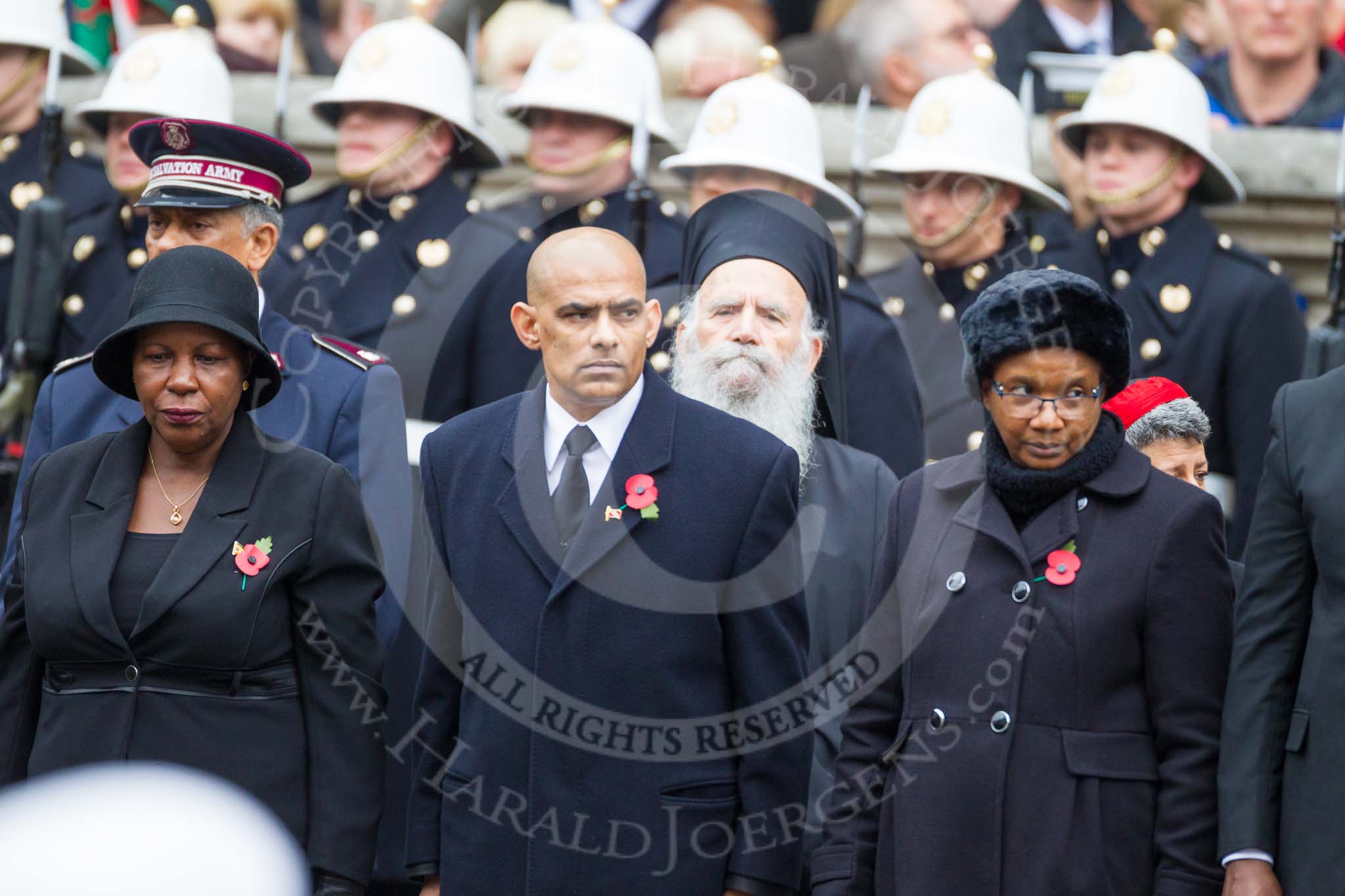 Remembrance Sunday at the Cenotaph 2015: The High Commissioner of Malaysia, the Acting High Commissioner of Nigeria, and the Minister Counsellor of Jamaica after laying their wreaths at the Cenotaph. Image #314, 08 November 2015 11:19 Whitehall, London, UK