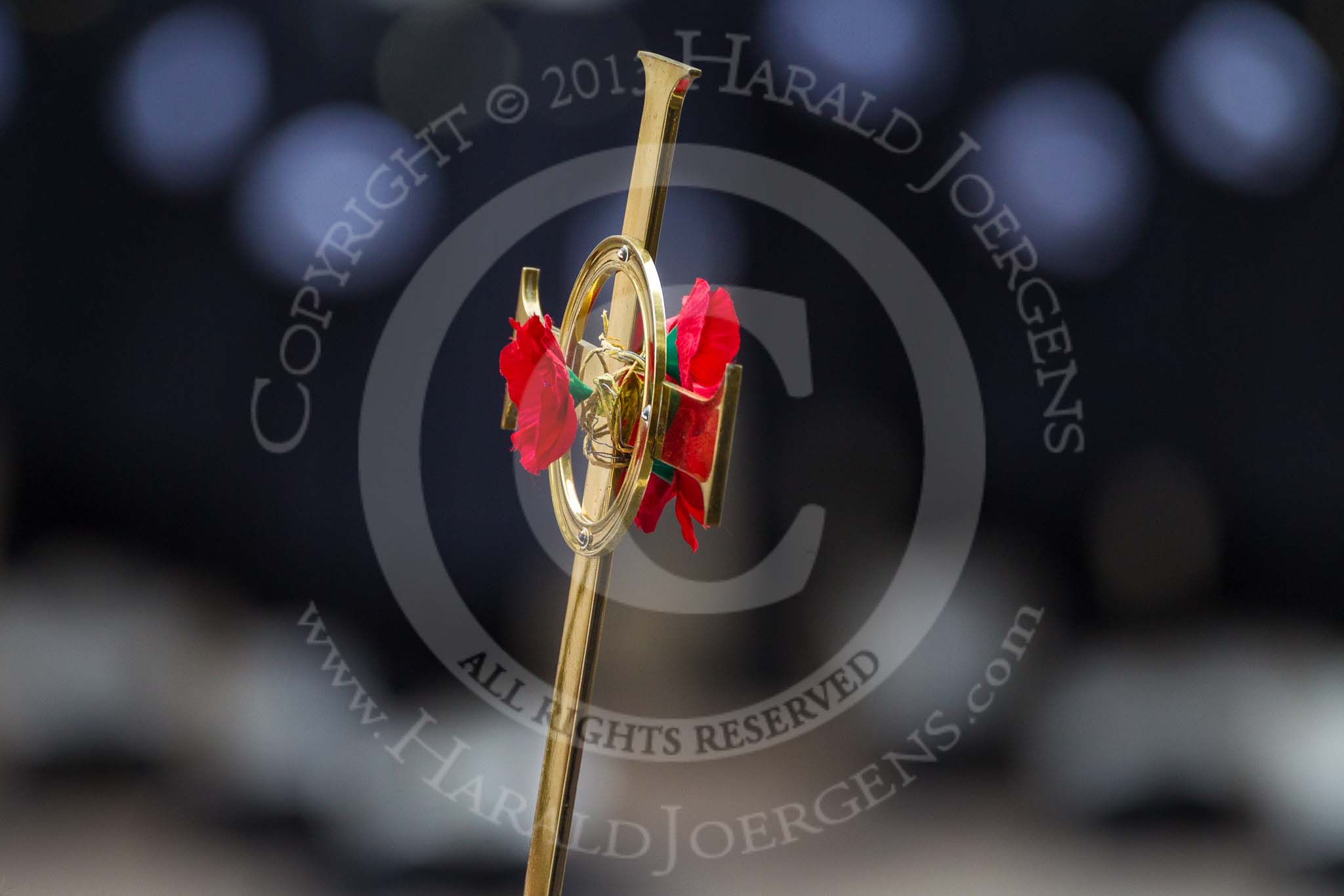 Remembrance Sunday at the Cenotaph 2015: Close-up of the cross with the poppies. Image #318, 08 November 2015 11:20 Whitehall, London, UK