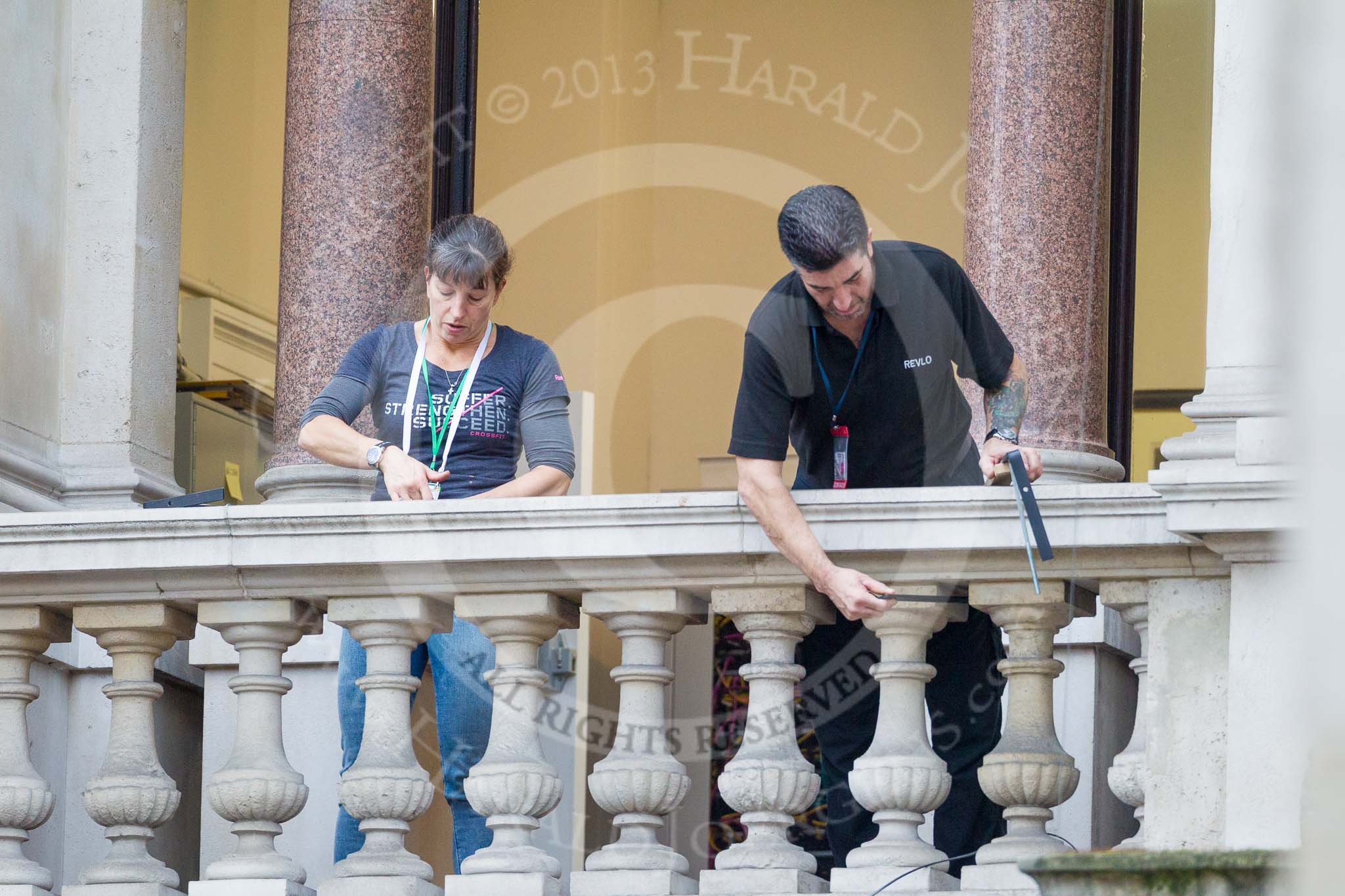 Remembrance Sunday at the Cenotaph 2015: After the event. The balconies of the Foreign- and Commonwealth Office Building are brought back to "working order". Image #382, 08 November 2015 12:58 Whitehall, London, UK