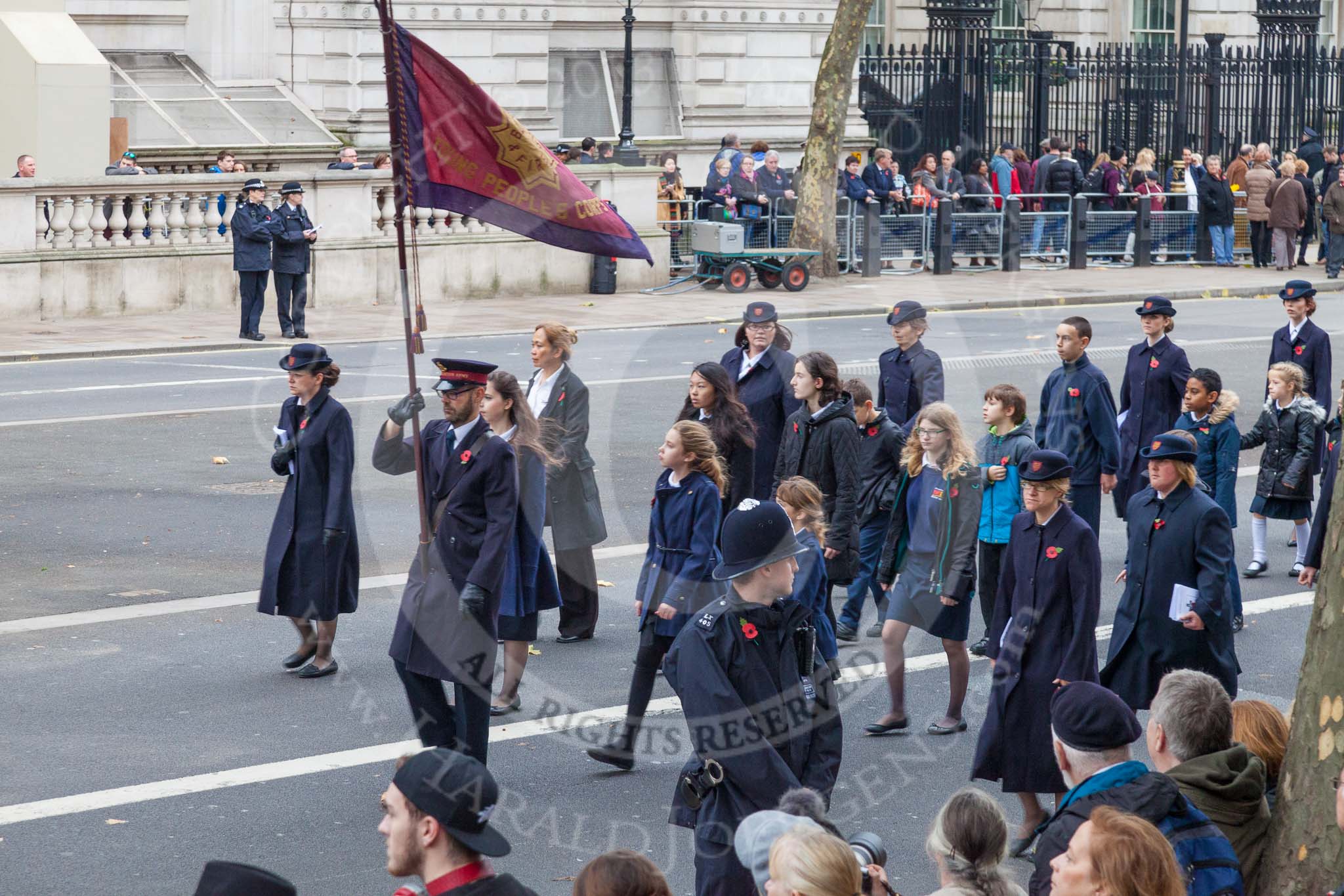 Remembrance Sunday at the Cenotaph 2015: Regent Hall Salvation Army conduct their annual service of Remembrance at the Cenotaph. Regent Hall is the only church on Oxford Street in Central London, they pay their respects, as a local presence, separately from the national representatives that take part in the official March Past. Image #387, 08 November 2015 13:08 Whitehall, London, UK