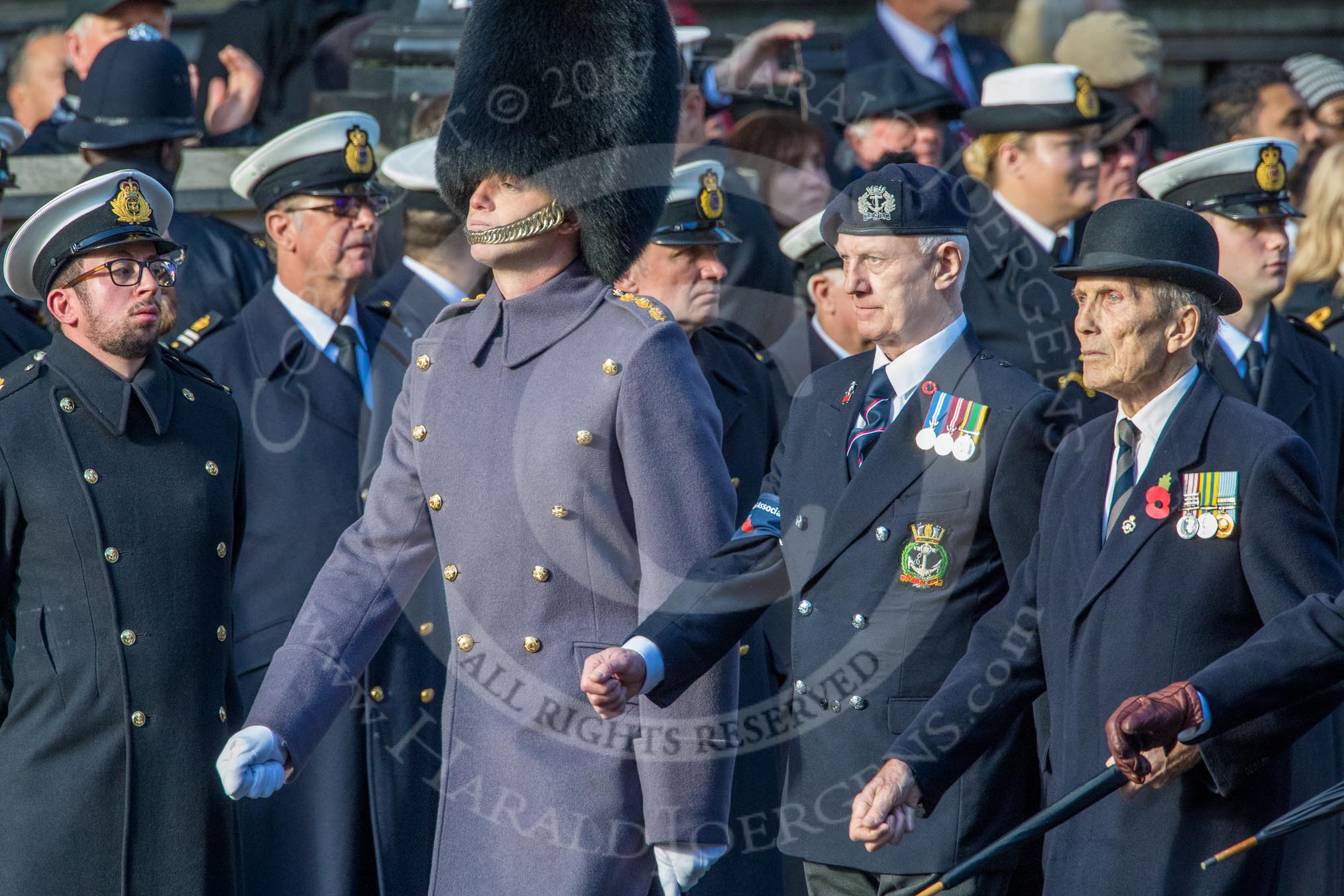 Royal Naval Association  (Group E1, 94 members) during the Royal British Legion March Past on Remembrance Sunday at the Cenotaph, Whitehall, Westminster, London, 11 November 2018, 11:41.