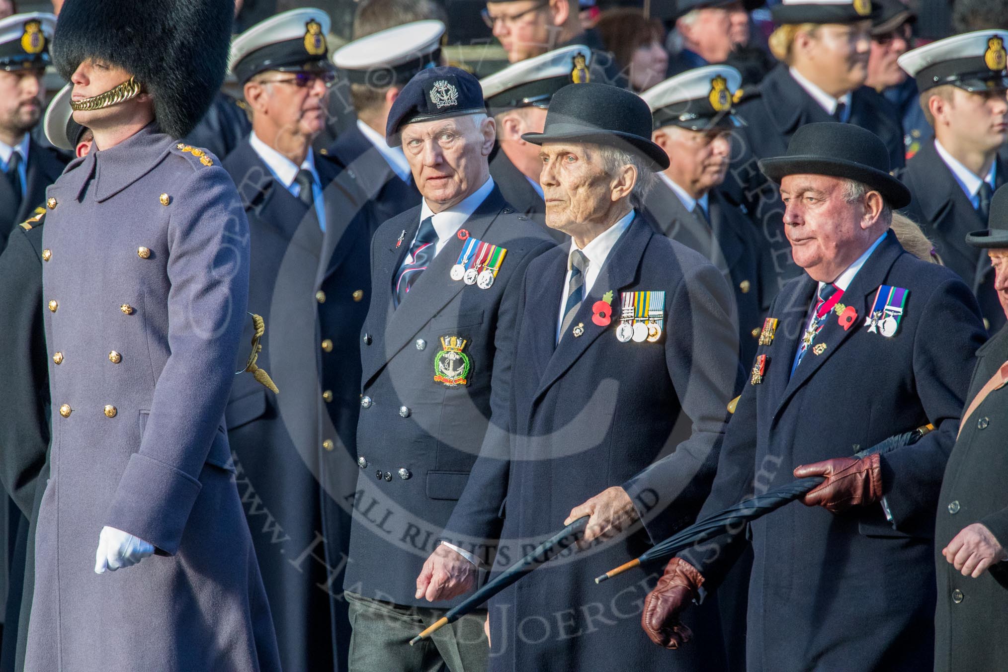 Royal Naval Association  (Group E1, 94 members) during the Royal British Legion March Past on Remembrance Sunday at the Cenotaph, Whitehall, Westminster, London, 11 November 2018, 11:41.