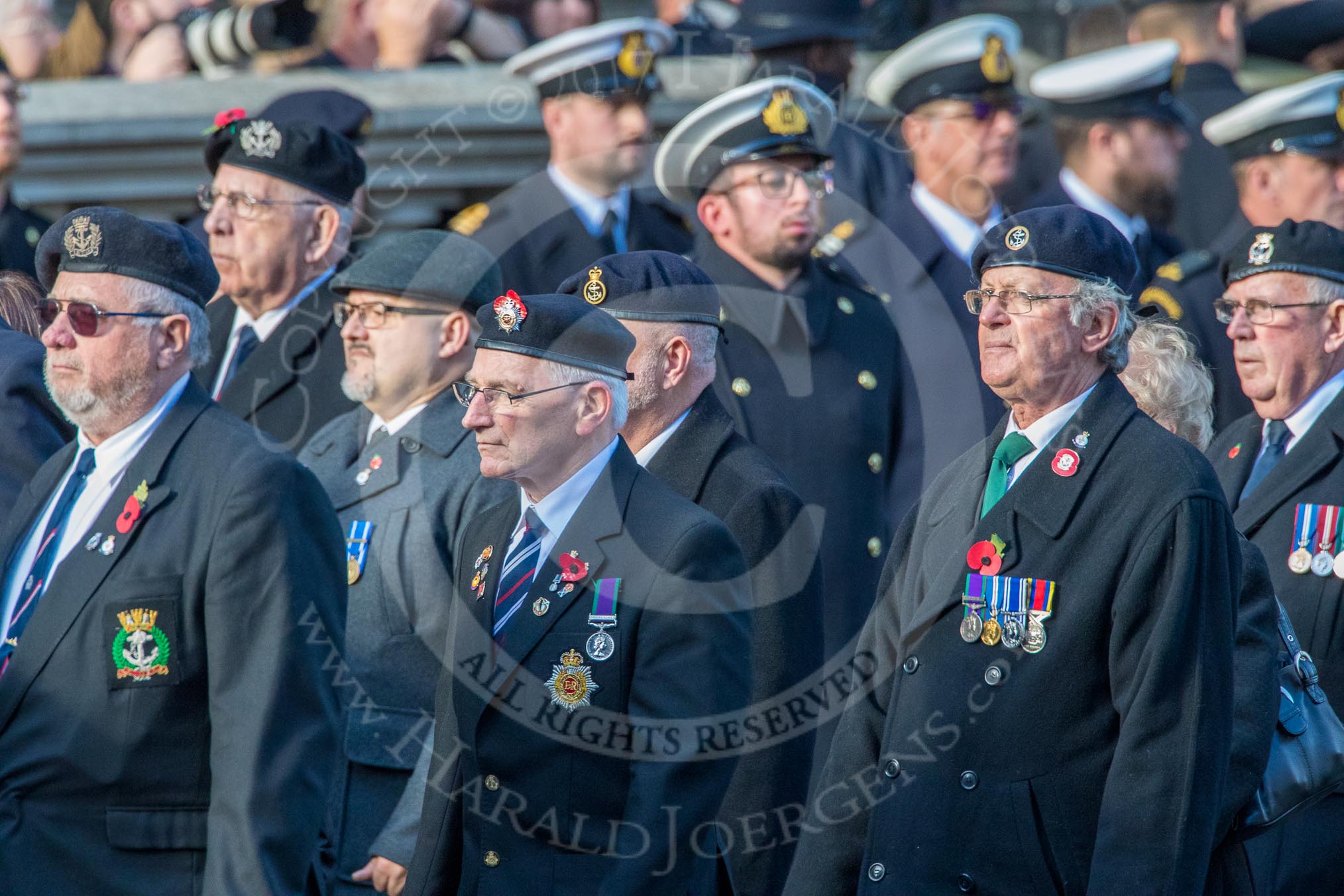 Royal Naval Association  (Group E1, 94 members) during the Royal British Legion March Past on Remembrance Sunday at the Cenotaph, Whitehall, Westminster, London, 11 November 2018, 11:41.