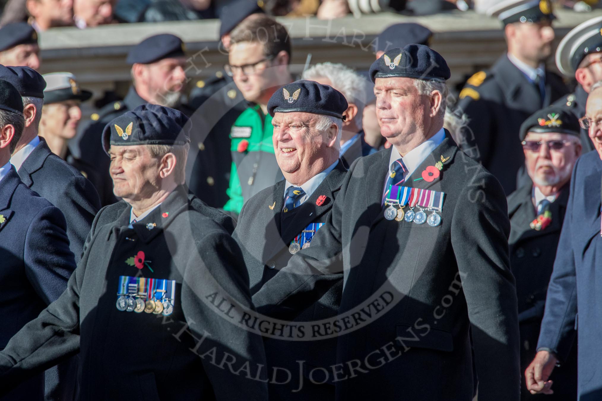 Aircrewmans Association  (Group E5, 44 members) during the Royal British Legion March Past on Remembrance Sunday at the Cenotaph, Whitehall, Westminster, London, 11 November 2018, 11:42.