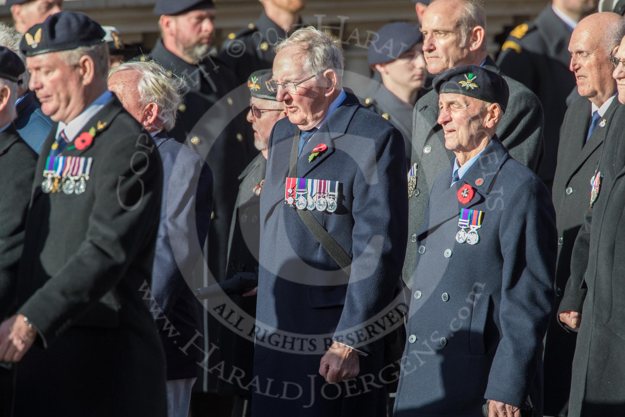 Fleet Air Arm Armourers Association  (Group E6, 27 members) during the Royal British Legion March Past on Remembrance Sunday at the Cenotaph, Whitehall, Westminster, London, 11 November 2018, 11:42.