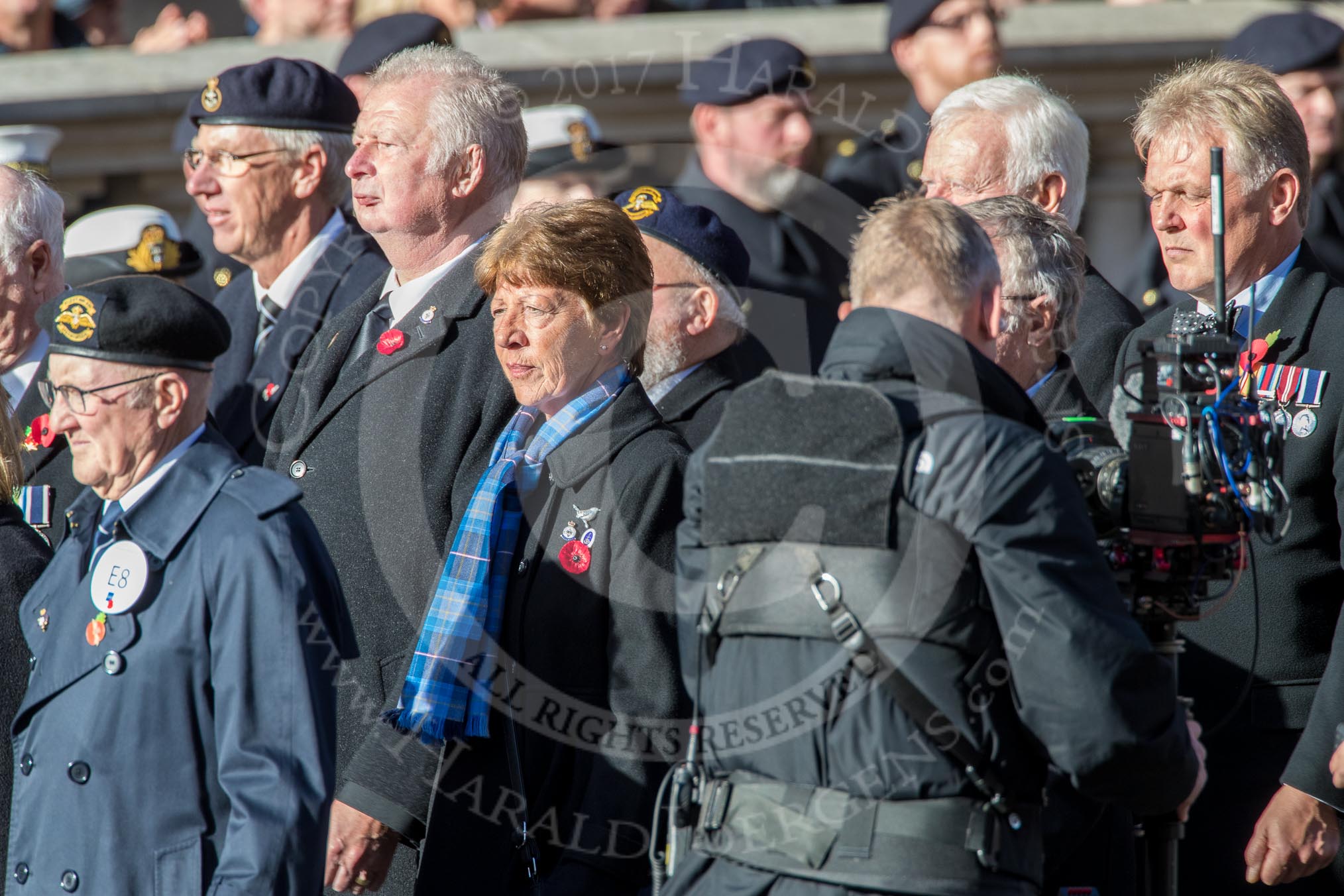 Fleet Air Arm Buccaneer Association  (Group E9, 16 members) during the Royal British Legion March Past on Remembrance Sunday at the Cenotaph, Whitehall, Westminster, London, 11 November 2018, 11:42.