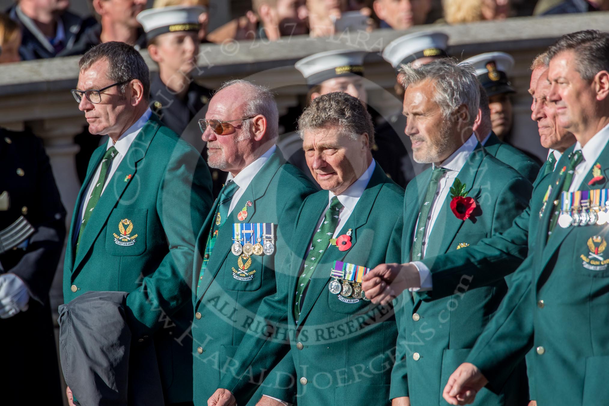 Fleet Air Arm Field Gun Association  (Group E10, 36 members) during the Royal British Legion March Past on Remembrance Sunday at the Cenotaph, Whitehall, Westminster, London, 11 November 2018, 11:42.