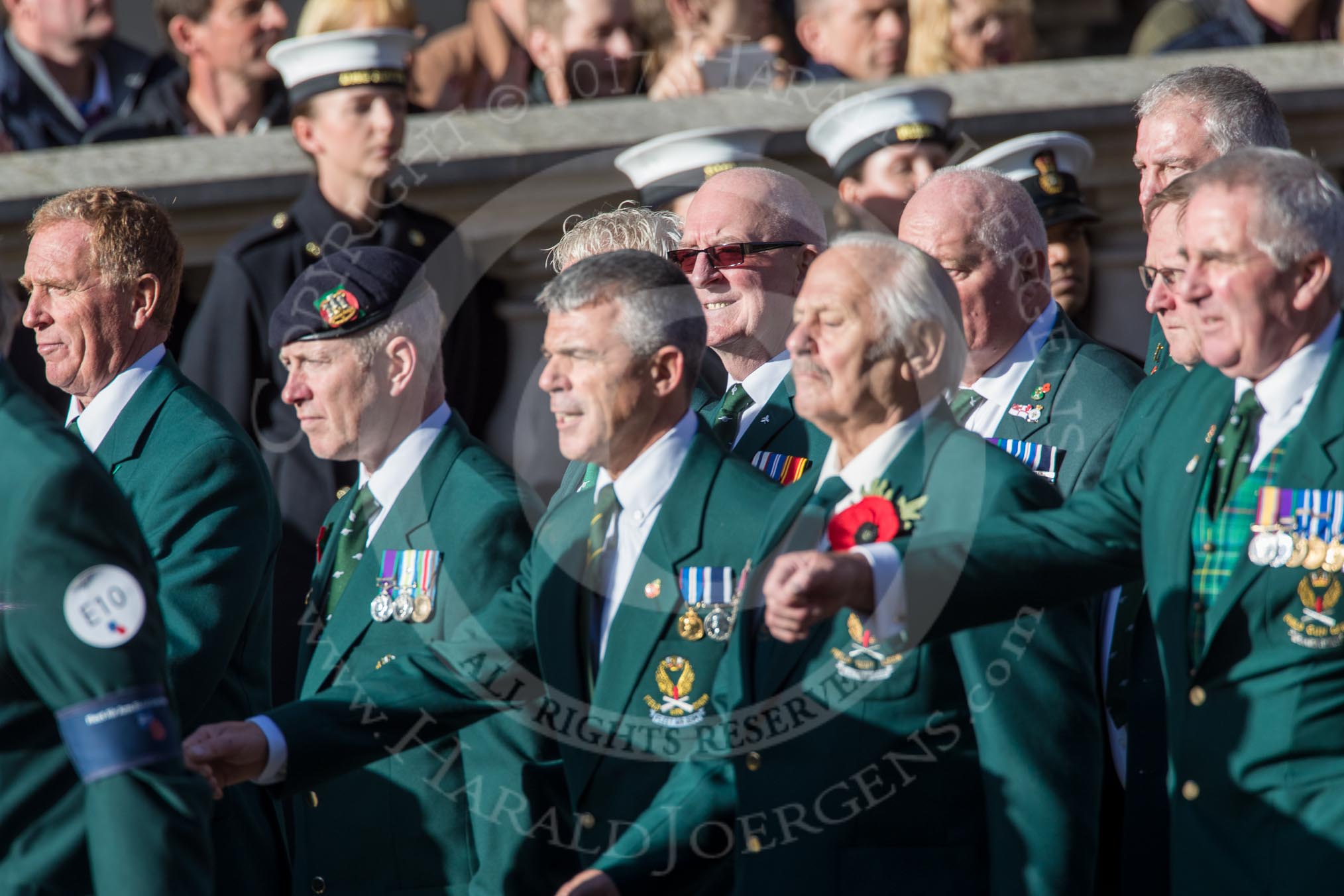 Fleet Air Arm Field Gun Association  (Group E10, 36 members) during the Royal British Legion March Past on Remembrance Sunday at the Cenotaph, Whitehall, Westminster, London, 11 November 2018, 11:42.