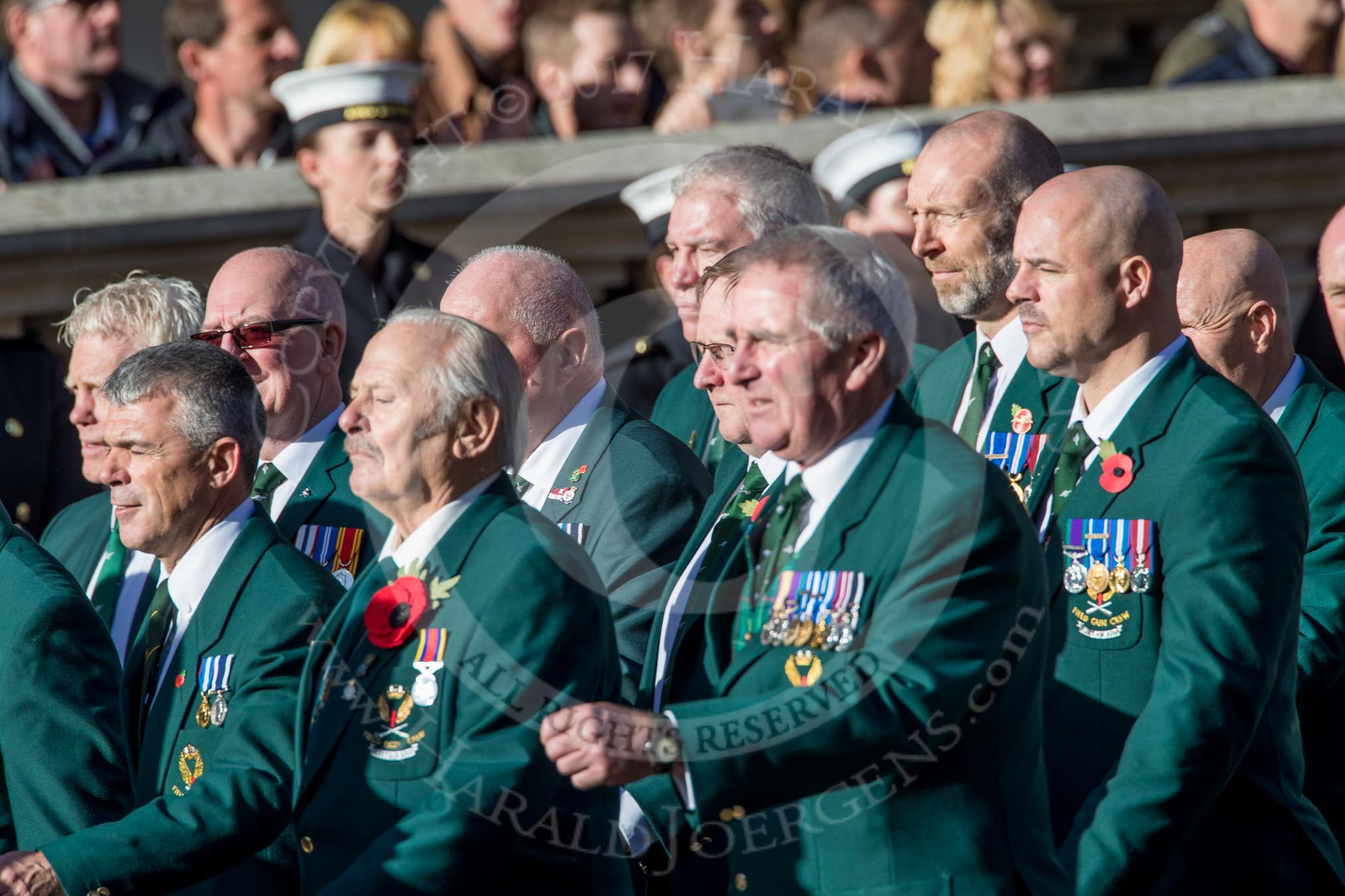 Fleet Air Arm Field Gun Association  (Group E10, 36 members) during the Royal British Legion March Past on Remembrance Sunday at the Cenotaph, Whitehall, Westminster, London, 11 November 2018, 11:42.