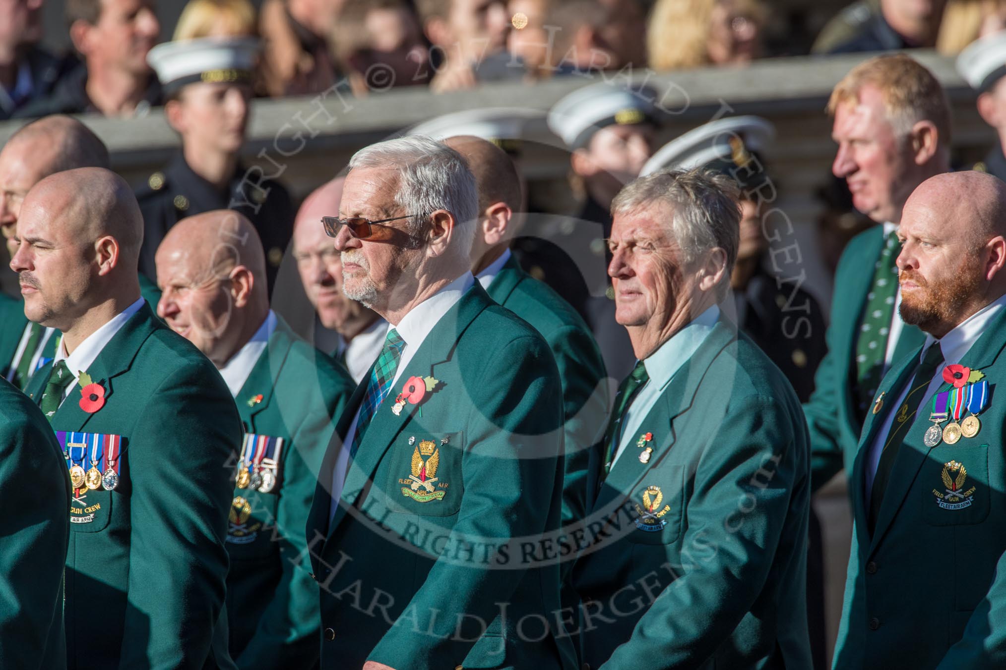 Fleet Air Arm Field Gun Association  (Group E10, 36 members) during the Royal British Legion March Past on Remembrance Sunday at the Cenotaph, Whitehall, Westminster, London, 11 November 2018, 11:42.