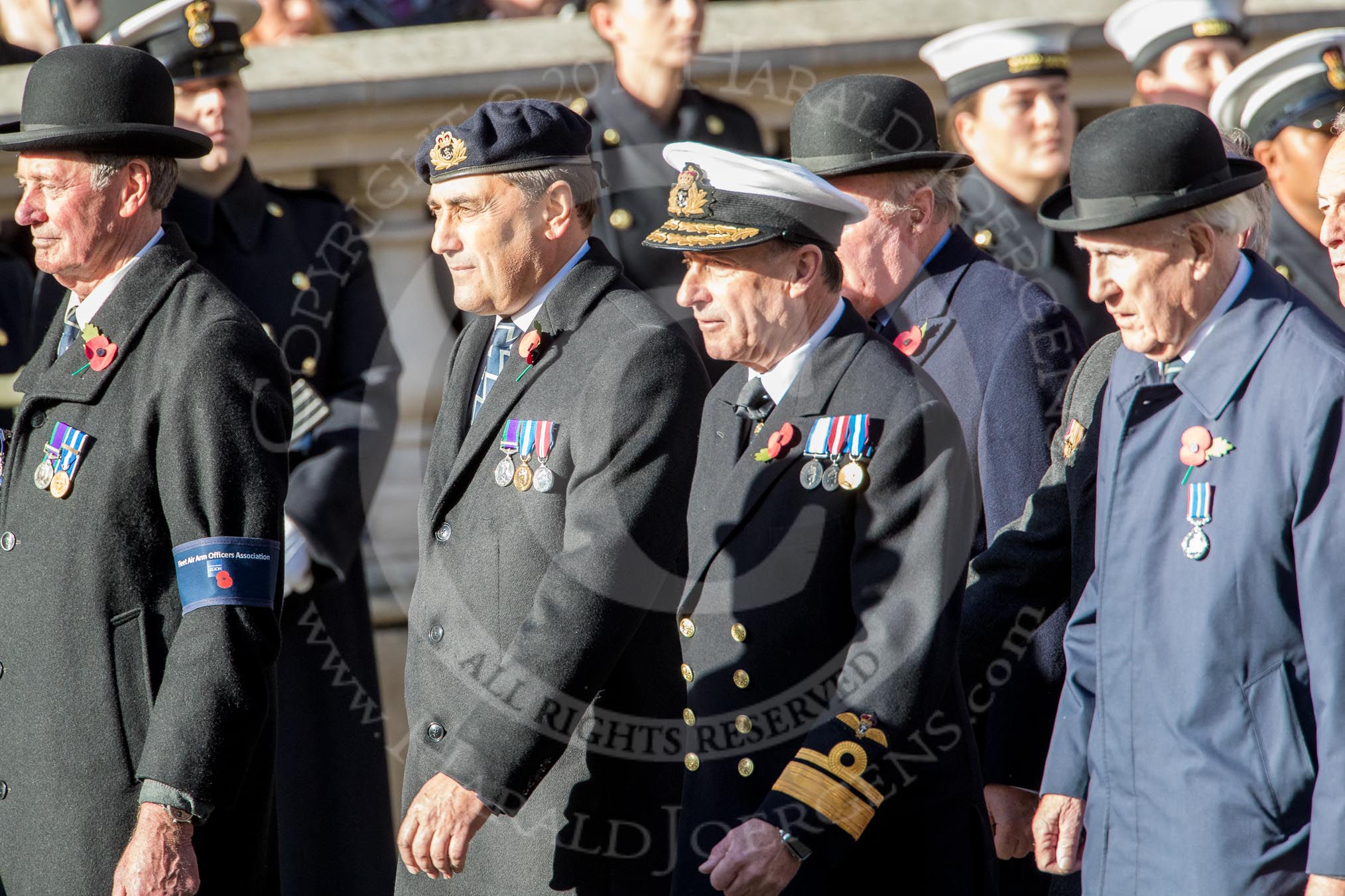 Fleet Air Arm Officers' Association  (Group E11, 22 members) during the Royal British Legion March Past on Remembrance Sunday at the Cenotaph, Whitehall, Westminster, London, 11 November 2018, 11:43.