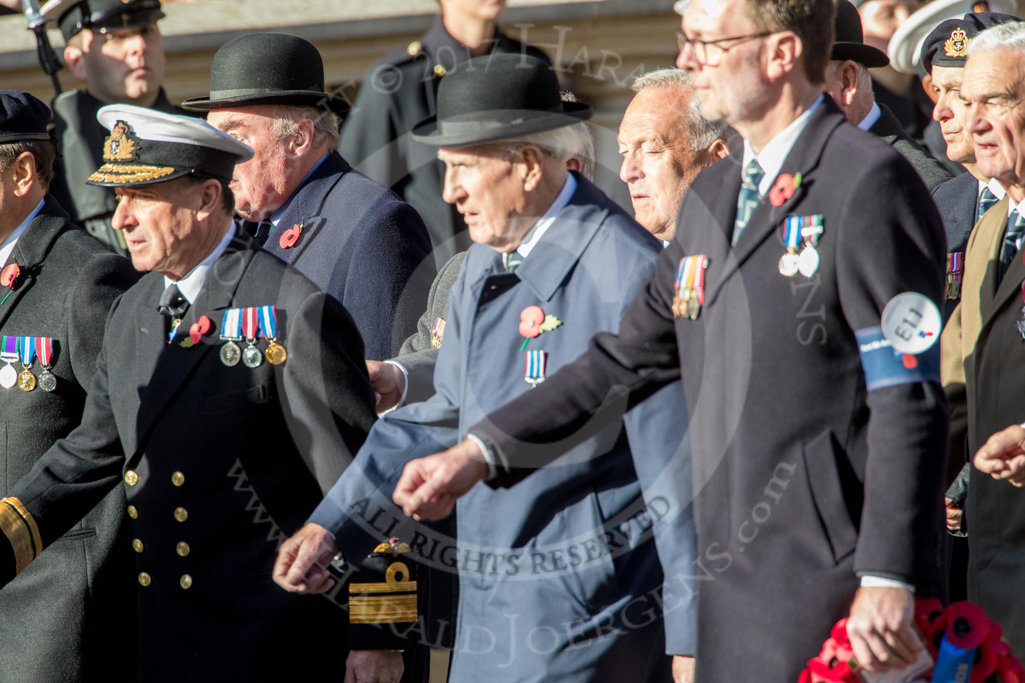 Fleet Air Arm Officers' Association  (Group E11, 22 members) during the Royal British Legion March Past on Remembrance Sunday at the Cenotaph, Whitehall, Westminster, London, 11 November 2018, 11:43.