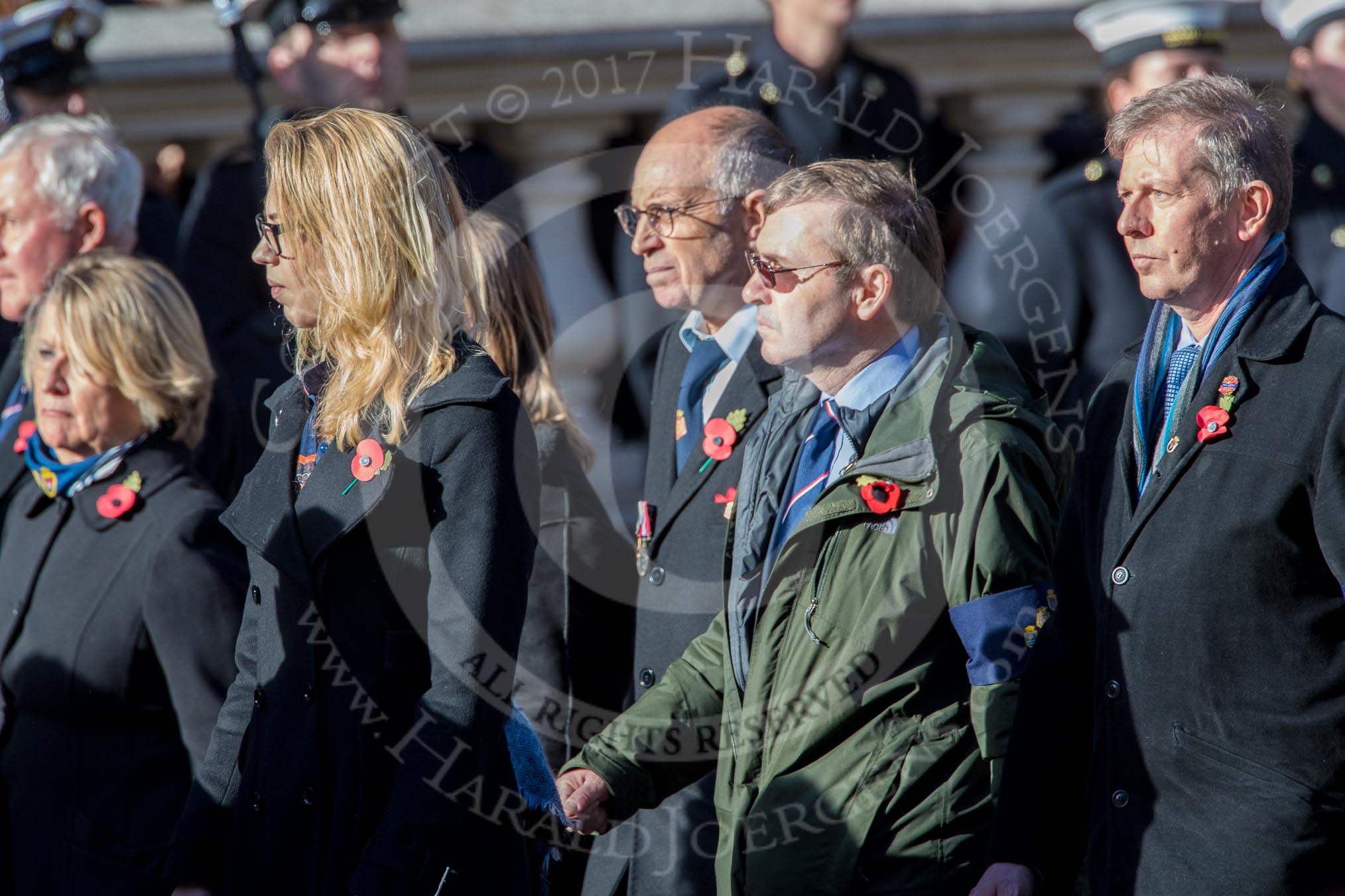 HMS Glorious, Ardent & Acasta Association  (GLARAC) Association (Group E17, 27 members) during the Royal British Legion March Past on Remembrance Sunday at the Cenotaph, Whitehall, Westminster, London, 11 November 2018, 11:43.