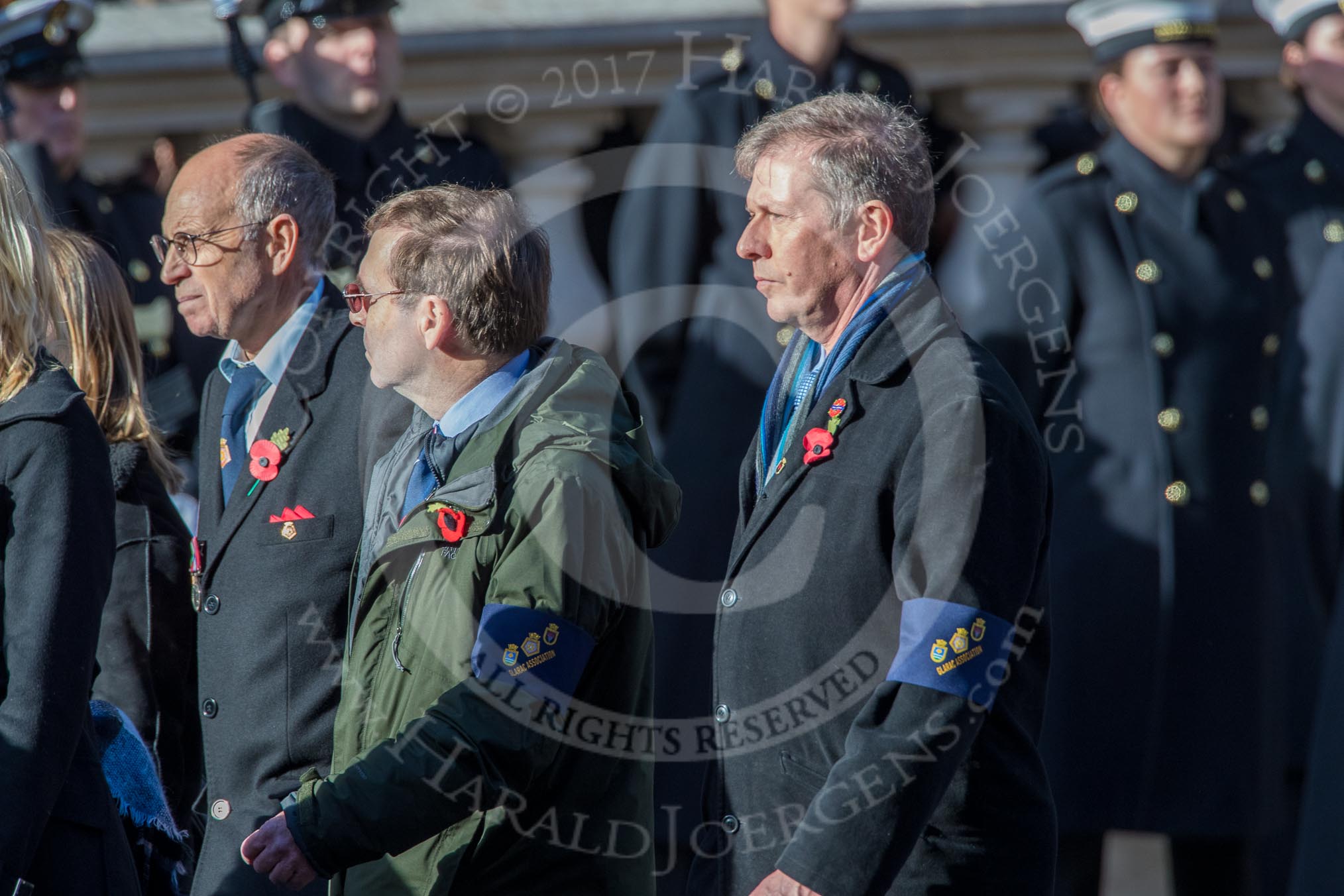 HMS Glorious, Ardent & Acasta Association  (GLARAC) Association (Group E17, 27 members) during the Royal British Legion March Past on Remembrance Sunday at the Cenotaph, Whitehall, Westminster, London, 11 November 2018, 11:43.