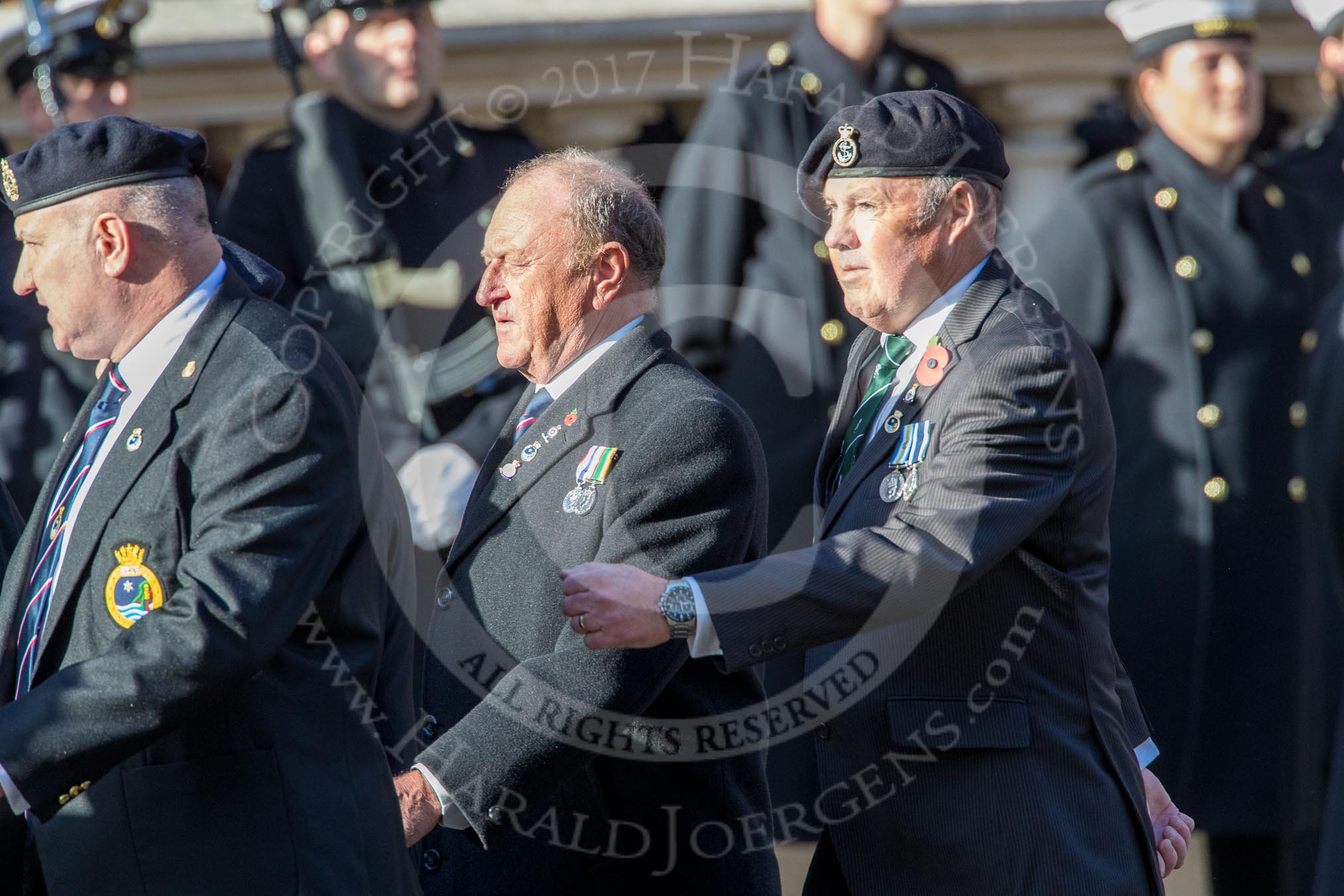 HMS Andromeda Association  (Group E18, 19 members) during the Royal British Legion March Past on Remembrance Sunday at the Cenotaph, Whitehall, Westminster, London, 11 November 2018, 11:43.