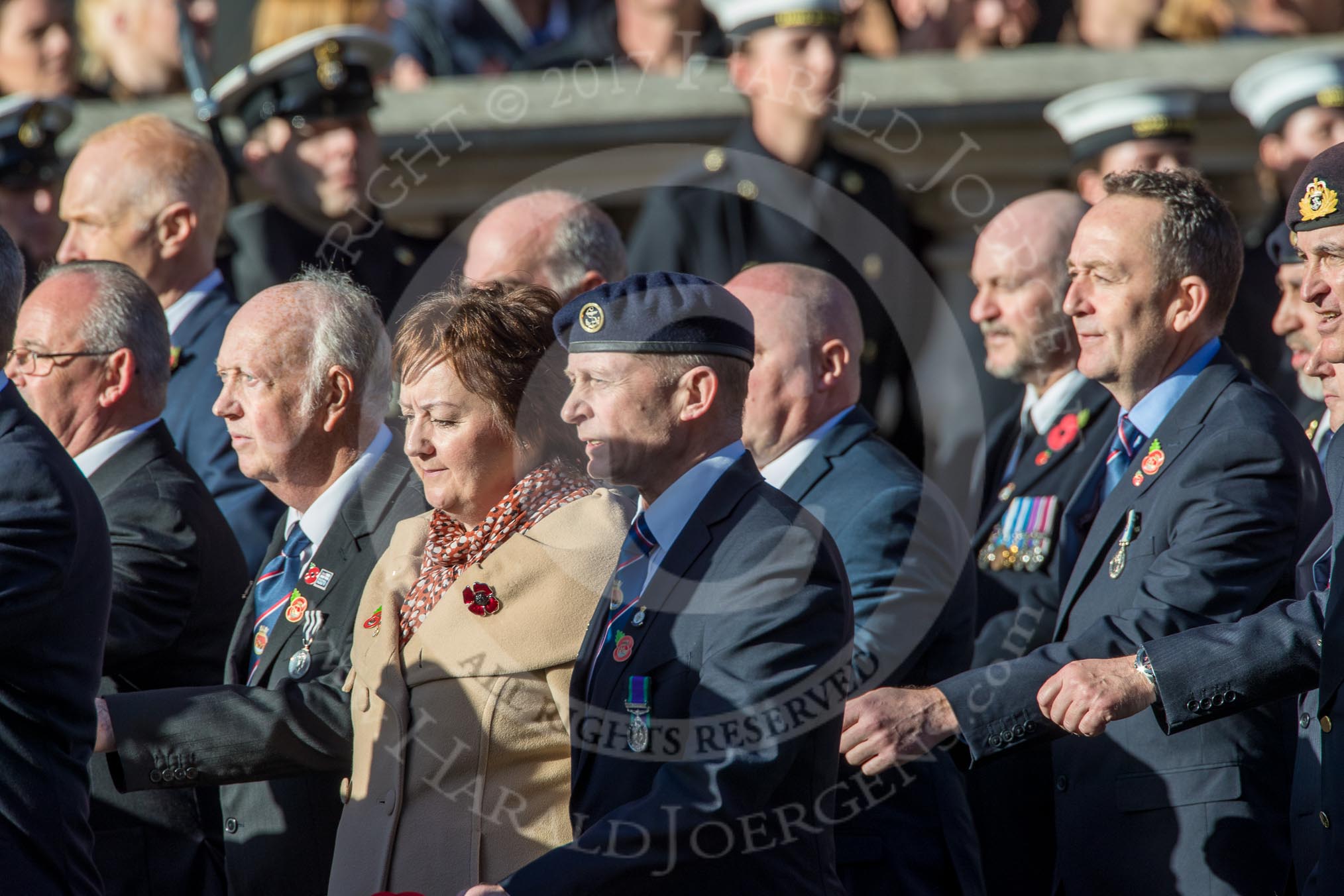 HMS Argonaut Association  (Group E19, 29 members) during the Royal British Legion March Past on Remembrance Sunday at the Cenotaph, Whitehall, Westminster, London, 11 November 2018, 11:44.