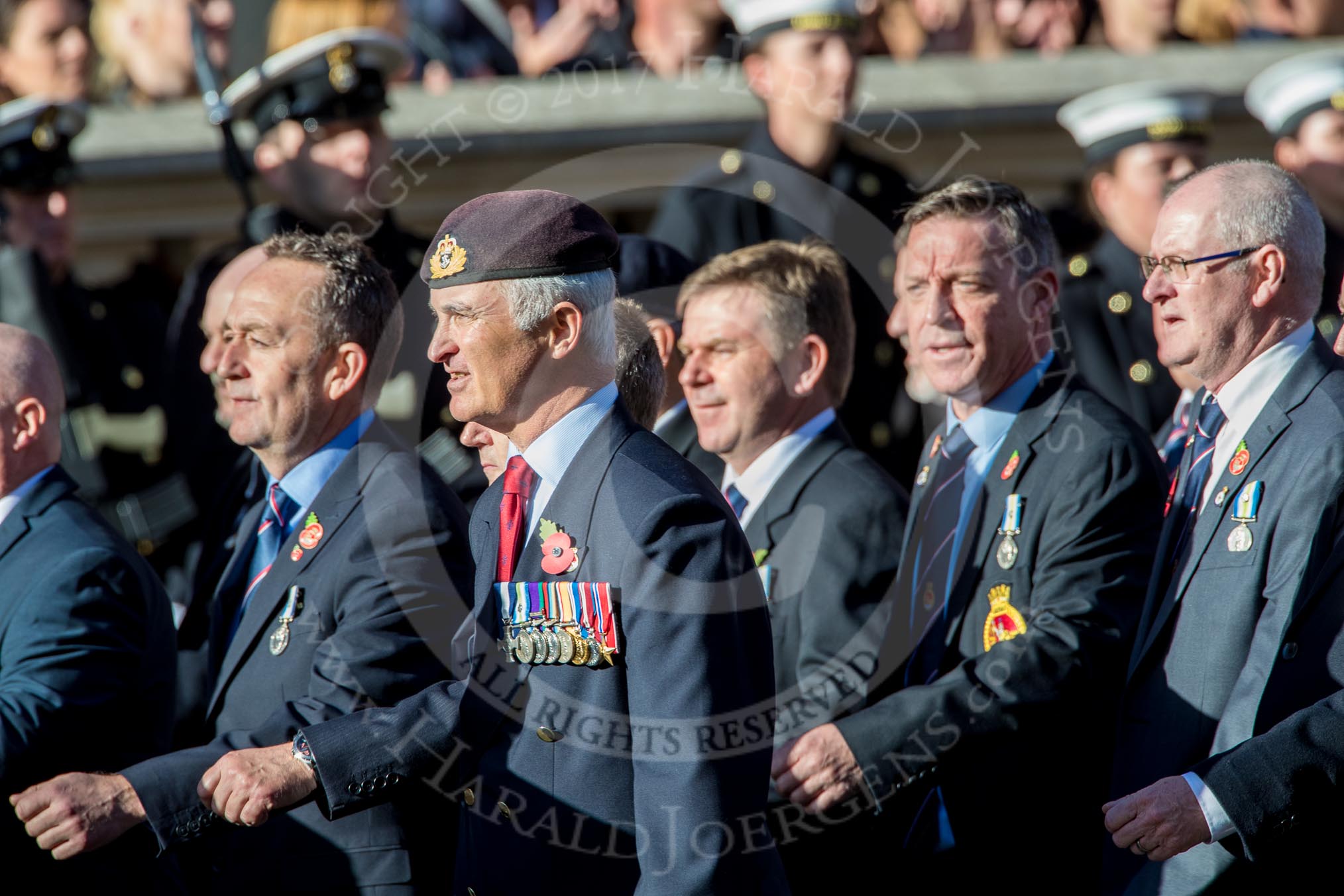 HMS Argonaut Association  (Group E19, 29 members) during the Royal British Legion March Past on Remembrance Sunday at the Cenotaph, Whitehall, Westminster, London, 11 November 2018, 11:44.