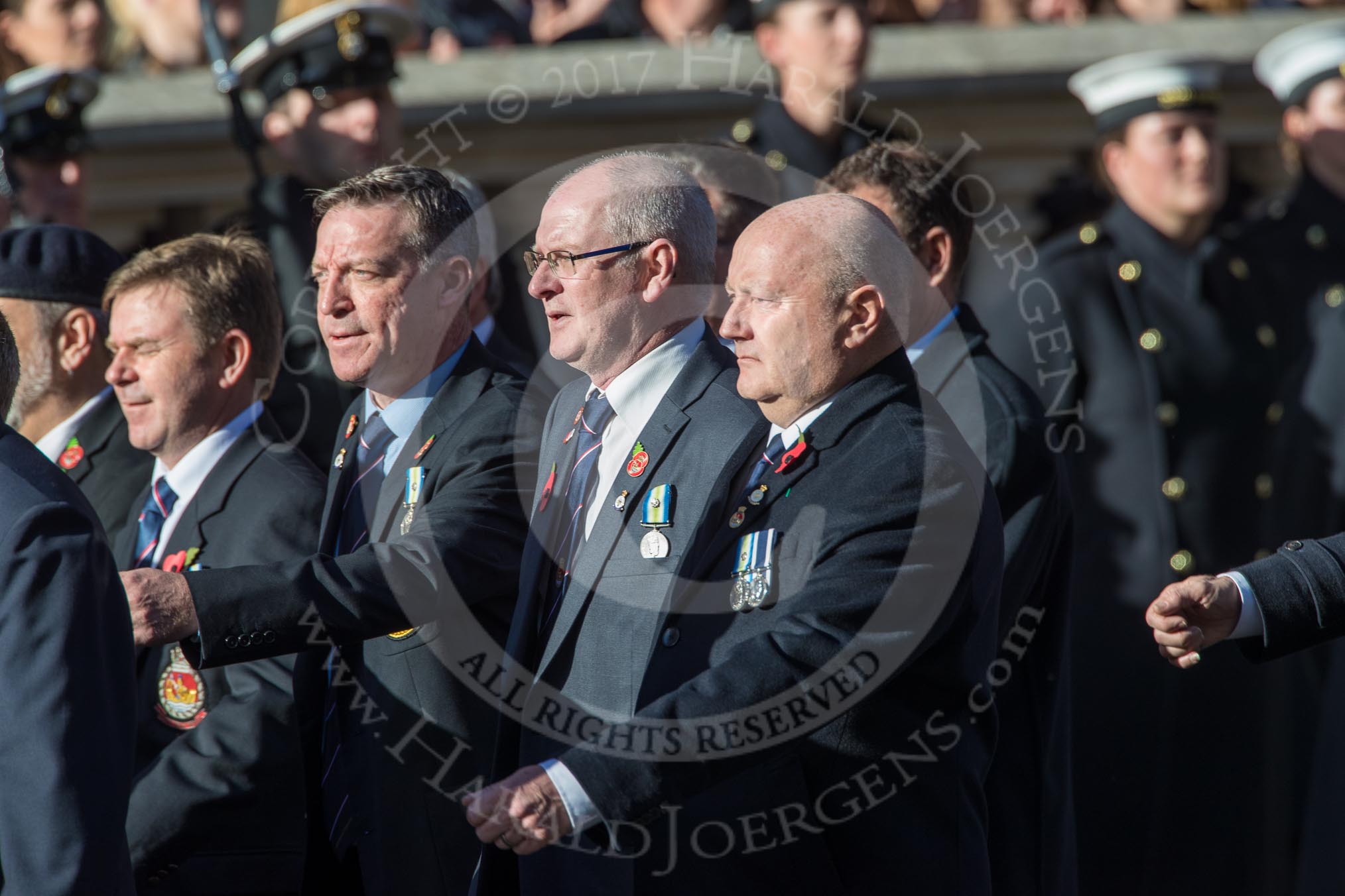 HMS Argonaut Association  (Group E19, 29 members) during the Royal British Legion March Past on Remembrance Sunday at the Cenotaph, Whitehall, Westminster, London, 11 November 2018, 11:44.