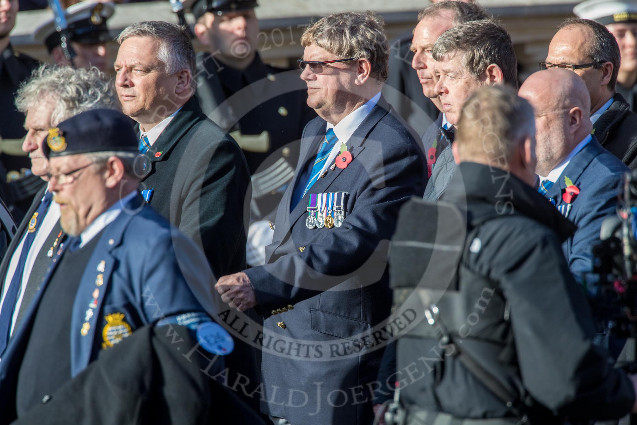 HMS Ark Royal Association  (Group E27, 28 members) during the Royal British Legion March Past on Remembrance Sunday at the Cenotaph, Whitehall, Westminster, London, 11 November 2018, 11:44.