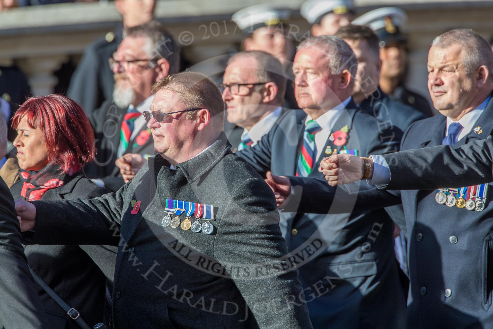 HMS Glasgow Association  (Group E29, 29 members) during the Royal British Legion March Past on Remembrance Sunday at the Cenotaph, Whitehall, Westminster, London, 11 November 2018, 11:44.