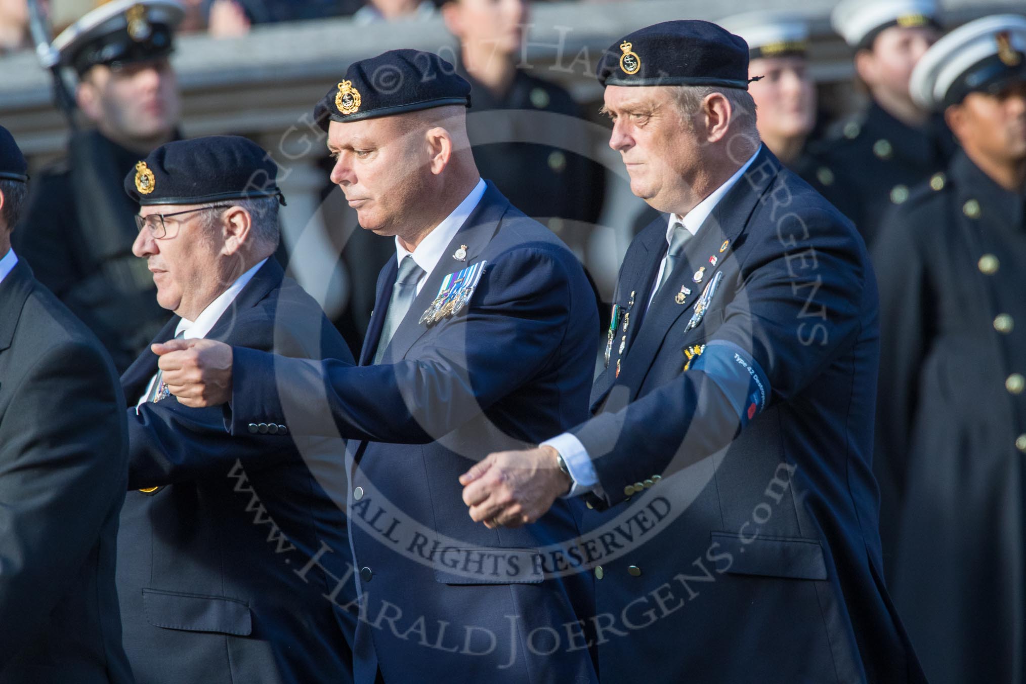 Type 42 Association   (Group E30, 47 members) during the Royal British Legion March Past on Remembrance Sunday at the Cenotaph, Whitehall, Westminster, London, 11 November 2018, 11:45.