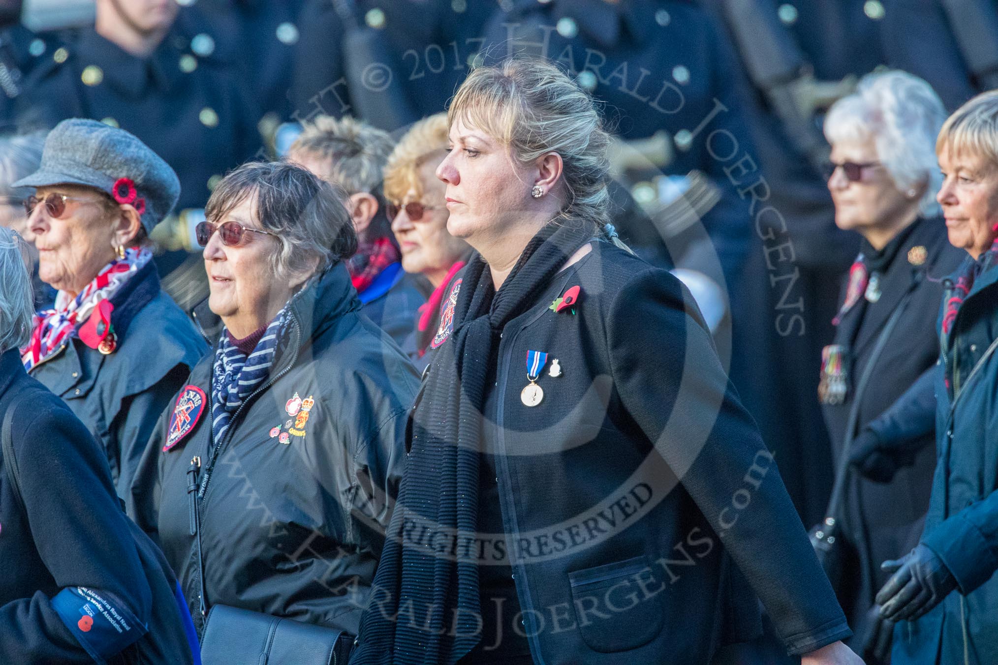 Queen Alexandra's Royal Naval Nursing Service Association  (Group E32, 32 members) during the Royal British Legion March Past on Remembrance Sunday at the Cenotaph, Whitehall, Westminster, London, 11 November 2018, 11:45.