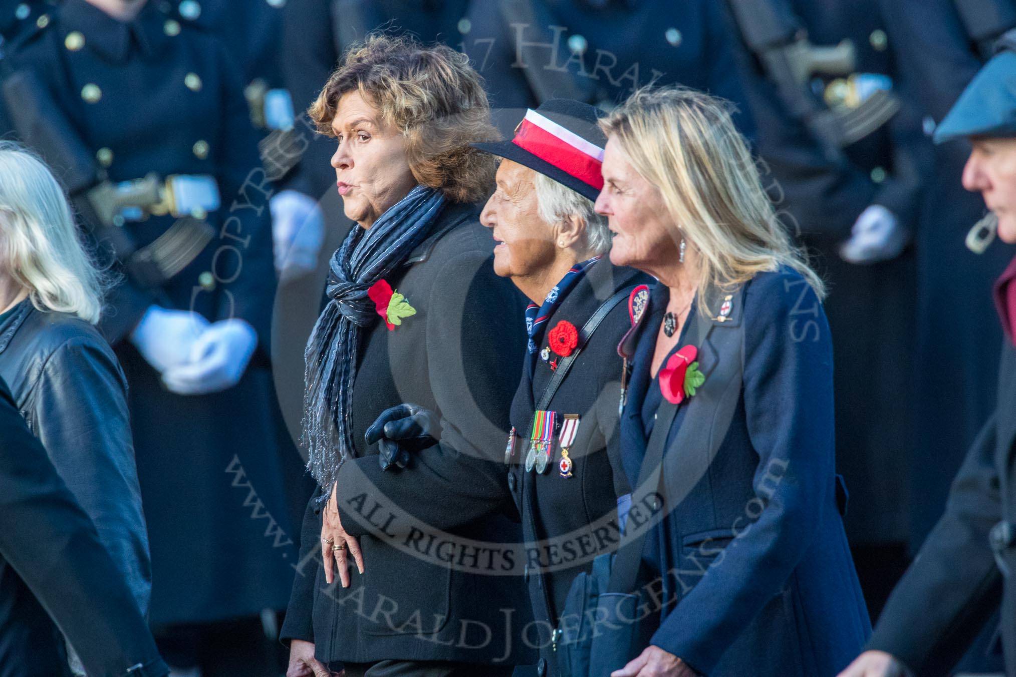 Queen Alexandra's Royal Naval Nursing Service Association  (Group E32, 32 members) during the Royal British Legion March Past on Remembrance Sunday at the Cenotaph, Whitehall, Westminster, London, 11 November 2018, 11:45.