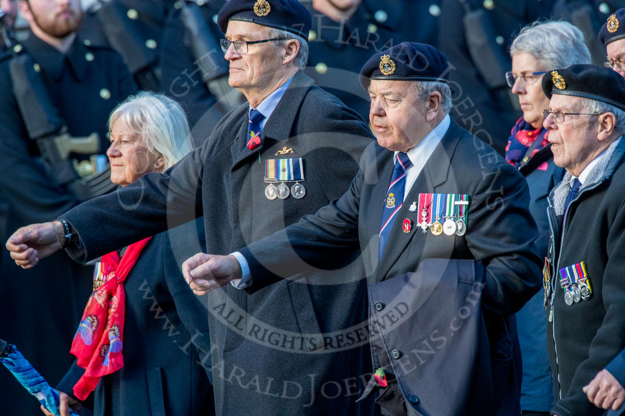 Royal Naval Medical Branch Ratings and Sick Berth Staff Association   (Group E35, 24 members) during the Royal British Legion March Past on Remembrance Sunday at the Cenotaph, Whitehall, Westminster, London, 11 November 2018, 11:45.