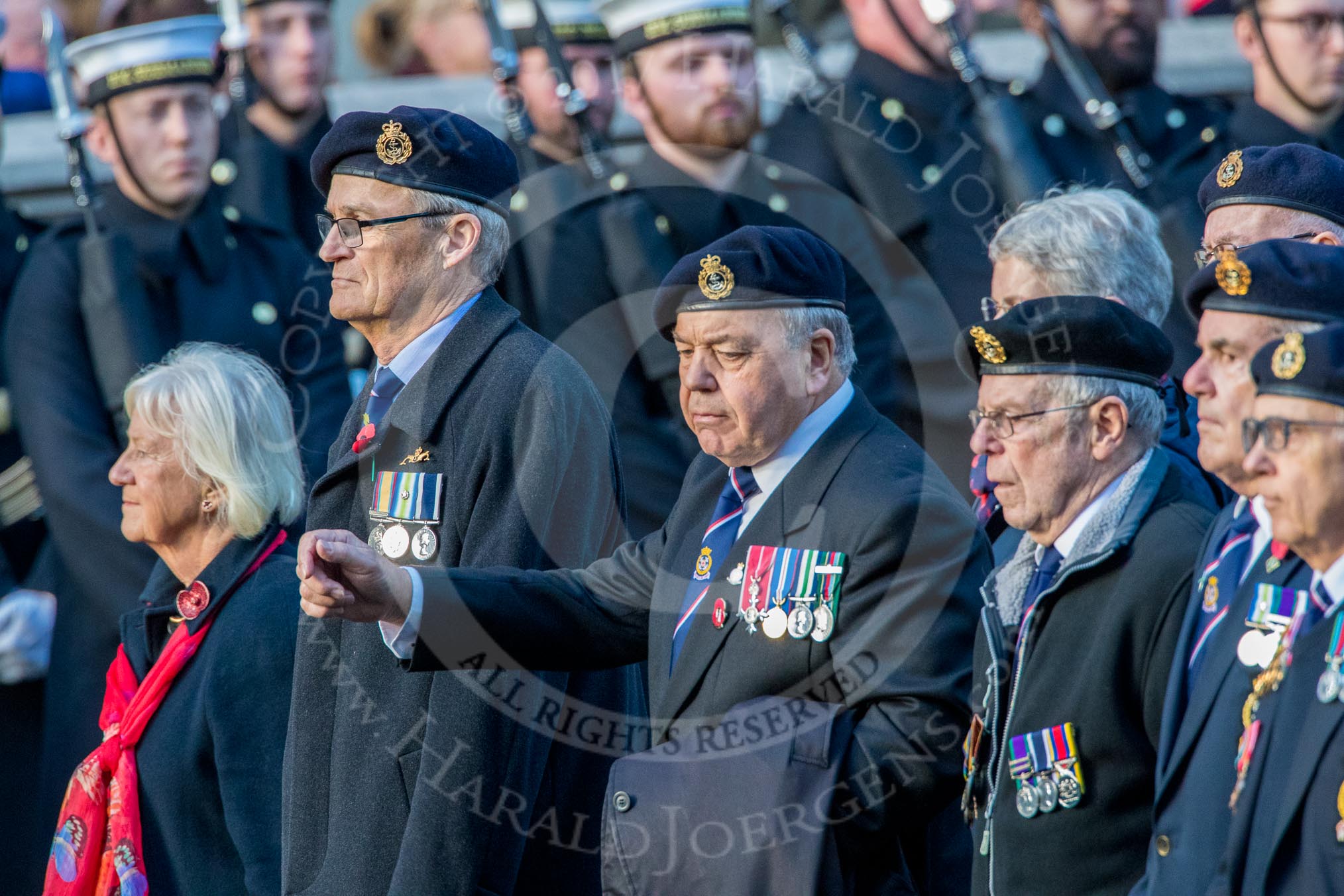 Royal Naval Medical Branch Ratings and Sick Berth Staff Association   (Group E35, 24 members) during the Royal British Legion March Past on Remembrance Sunday at the Cenotaph, Whitehall, Westminster, London, 11 November 2018, 11:45.