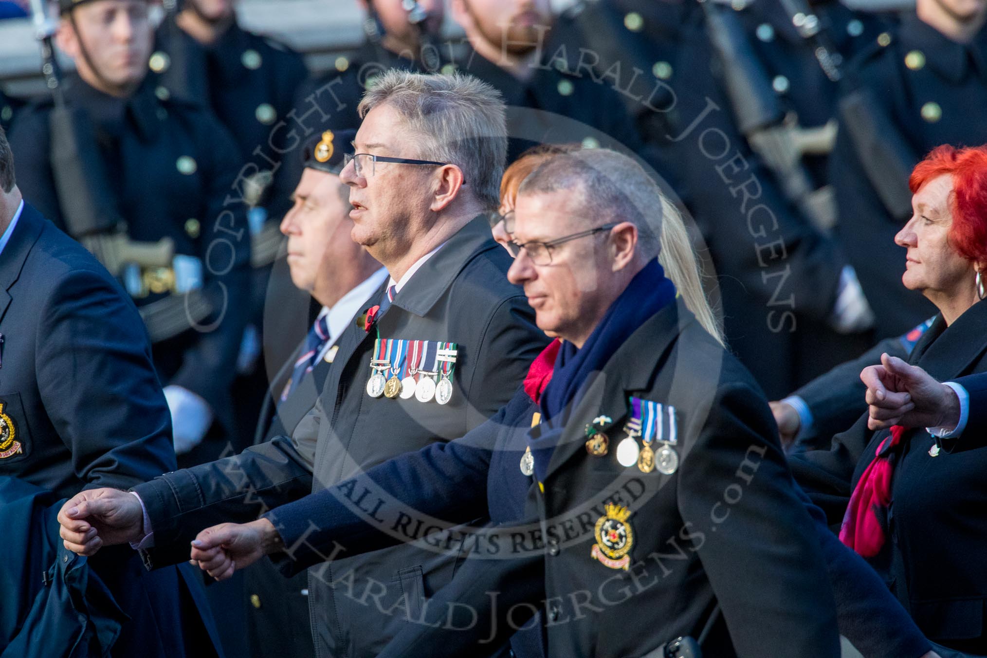 Royal Naval Medical Branch Ratings and Sick Berth Staff Association   (Group E35, 24 members) during the Royal British Legion March Past on Remembrance Sunday at the Cenotaph, Whitehall, Westminster, London, 11 November 2018, 11:45.