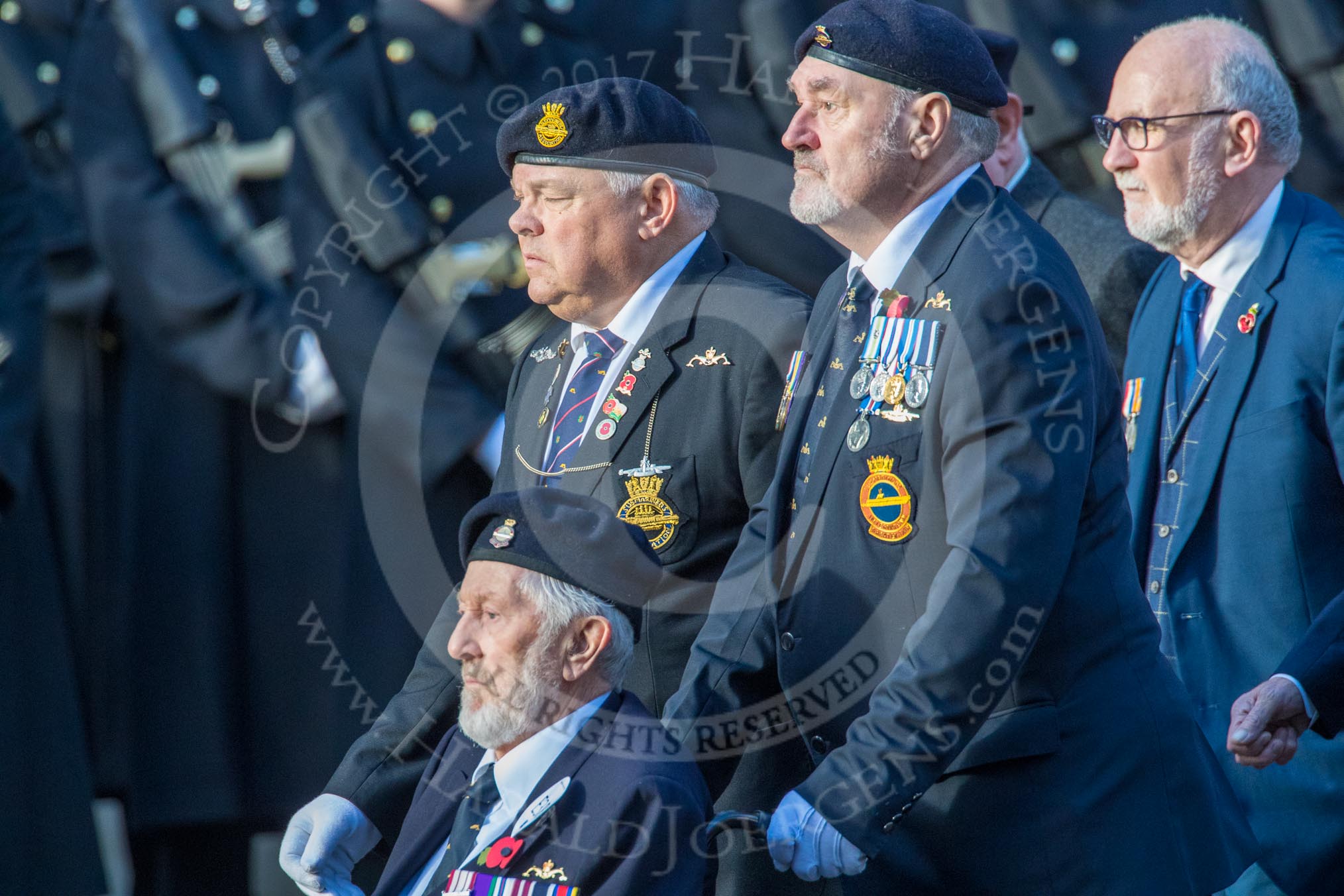 Submariners Association   (Group E38, 28 members) during the Royal British Legion March Past on Remembrance Sunday at the Cenotaph, Whitehall, Westminster, London, 11 November 2018, 11:46.